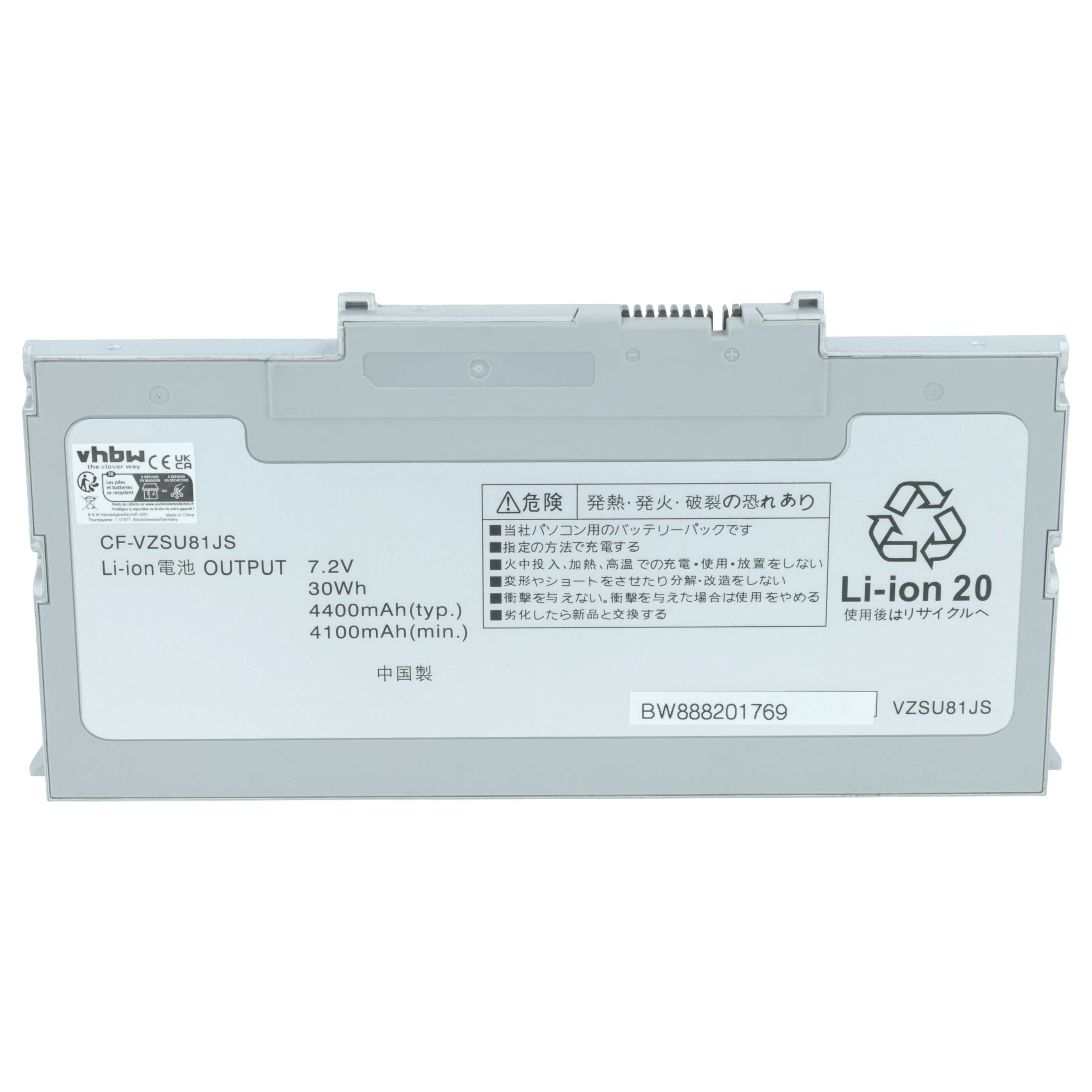 Grauer Li-Ion Akku mit Beschriftung: CF-VZSU81JS, 7.2V, 4400mAh.