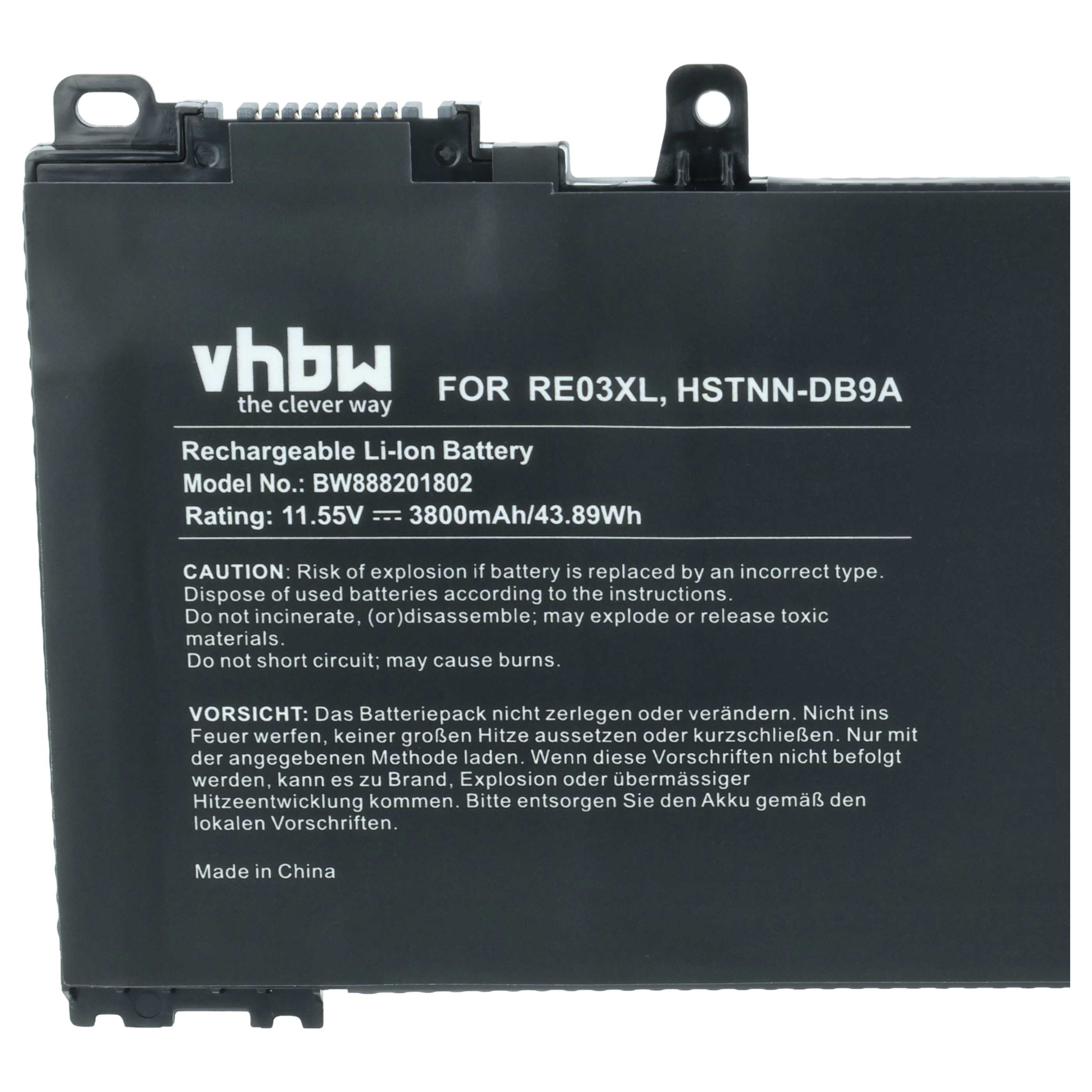 Schwarzer Akku mit Aufschriften: vhbw, Li-Ion, Model No. BW888201802.