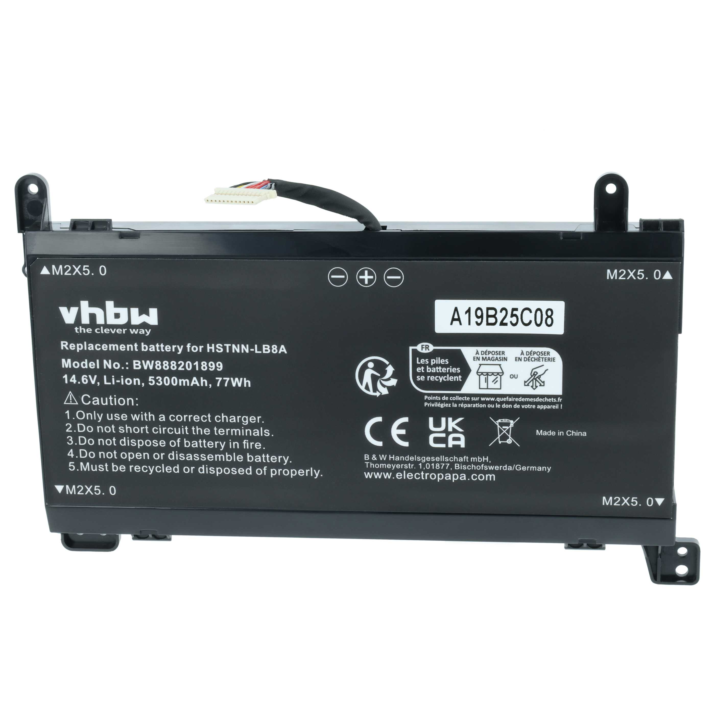 Schwarzer Laptop-Akku mit vhbw-Logo und Anschlüssen.