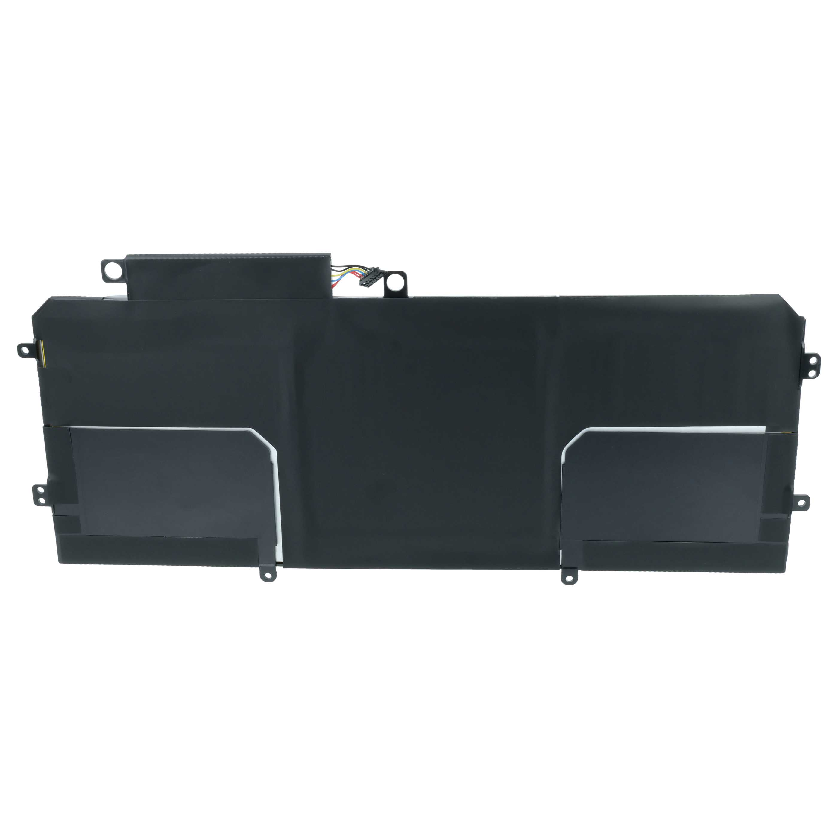 Ein schwarzer Laptop-Akku mit Kabeln.