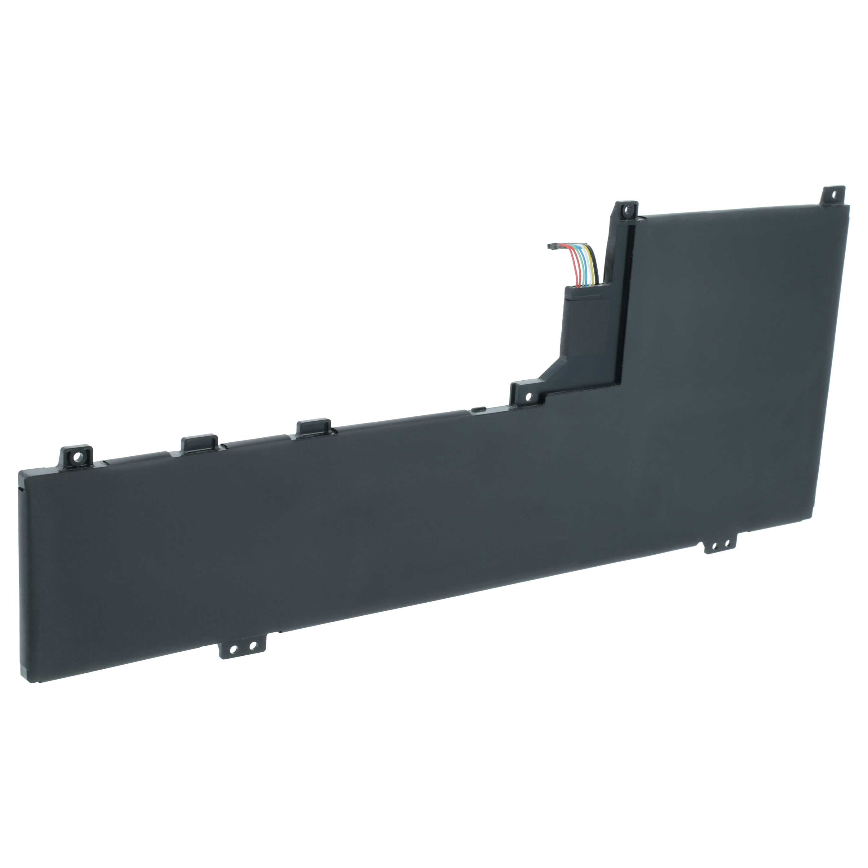 Schwarzer Akku mit Kabeln, flach und rechteckig, mit Befestigungslöchern.