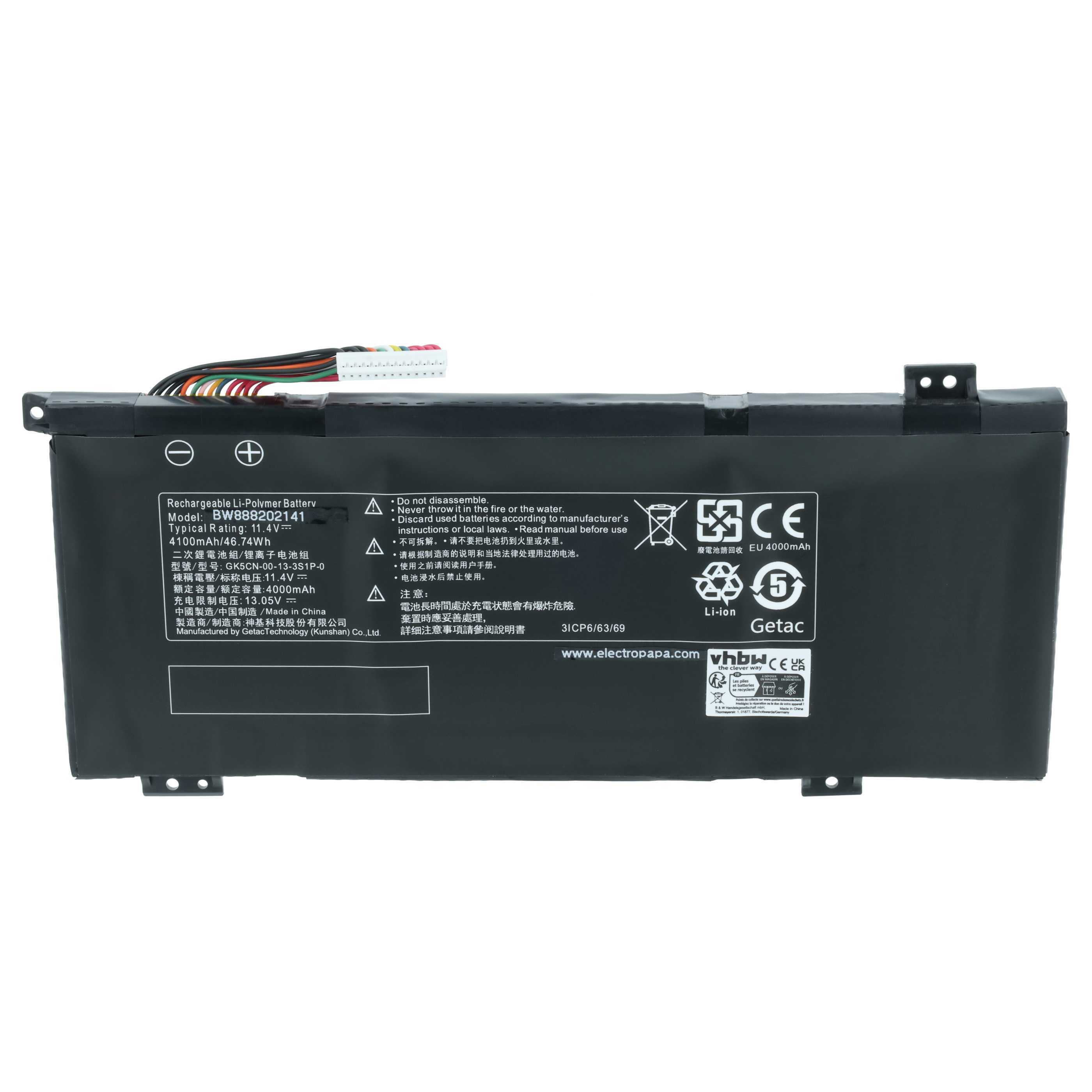 Schwarzer Lithium-Polymer-Akku mit Kabeln, Modell BW888202141, 4100mAh.