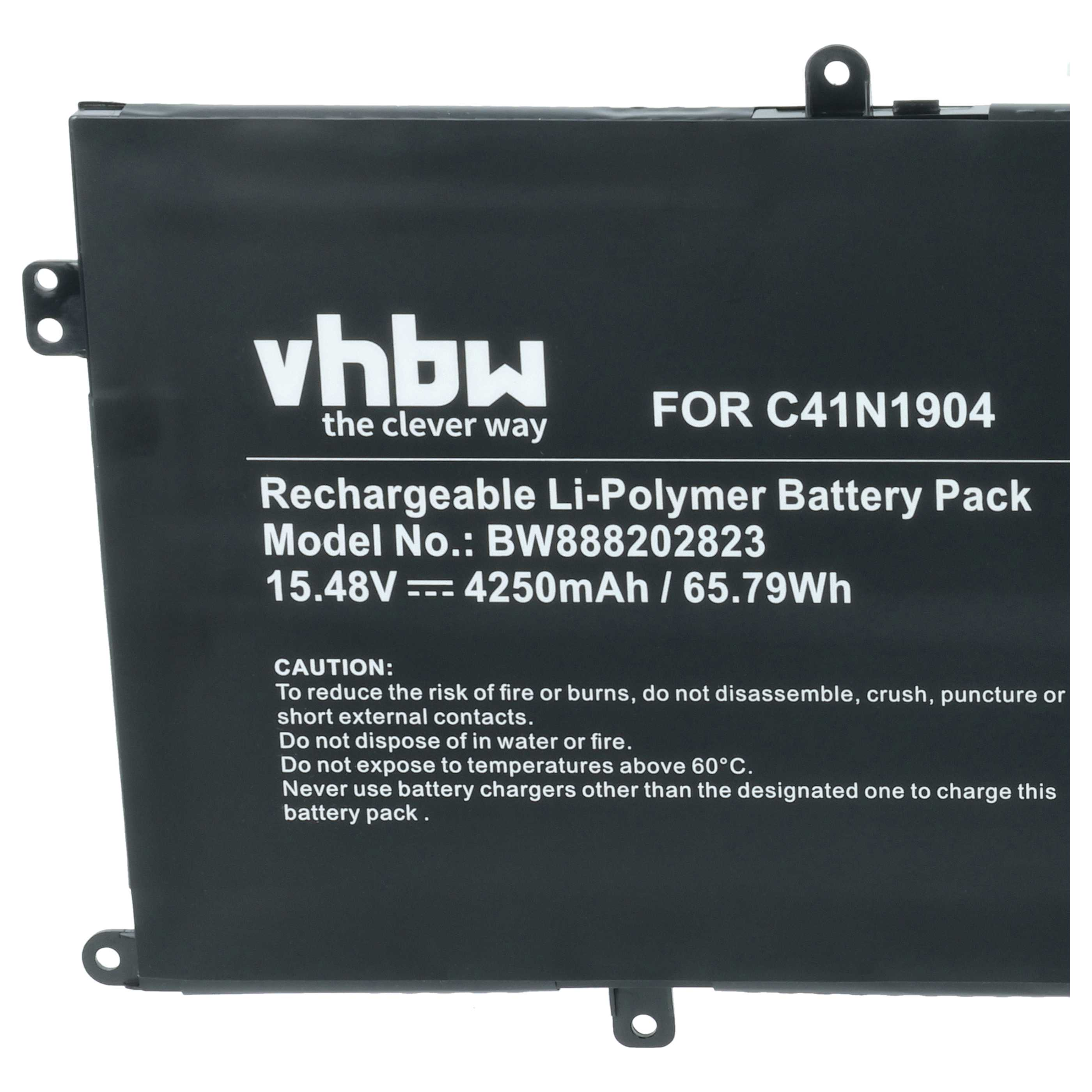 Schwarzer Li-Polymer-Akku mit Aufschriften für C41N1904, 15,48V, 4250mAh.