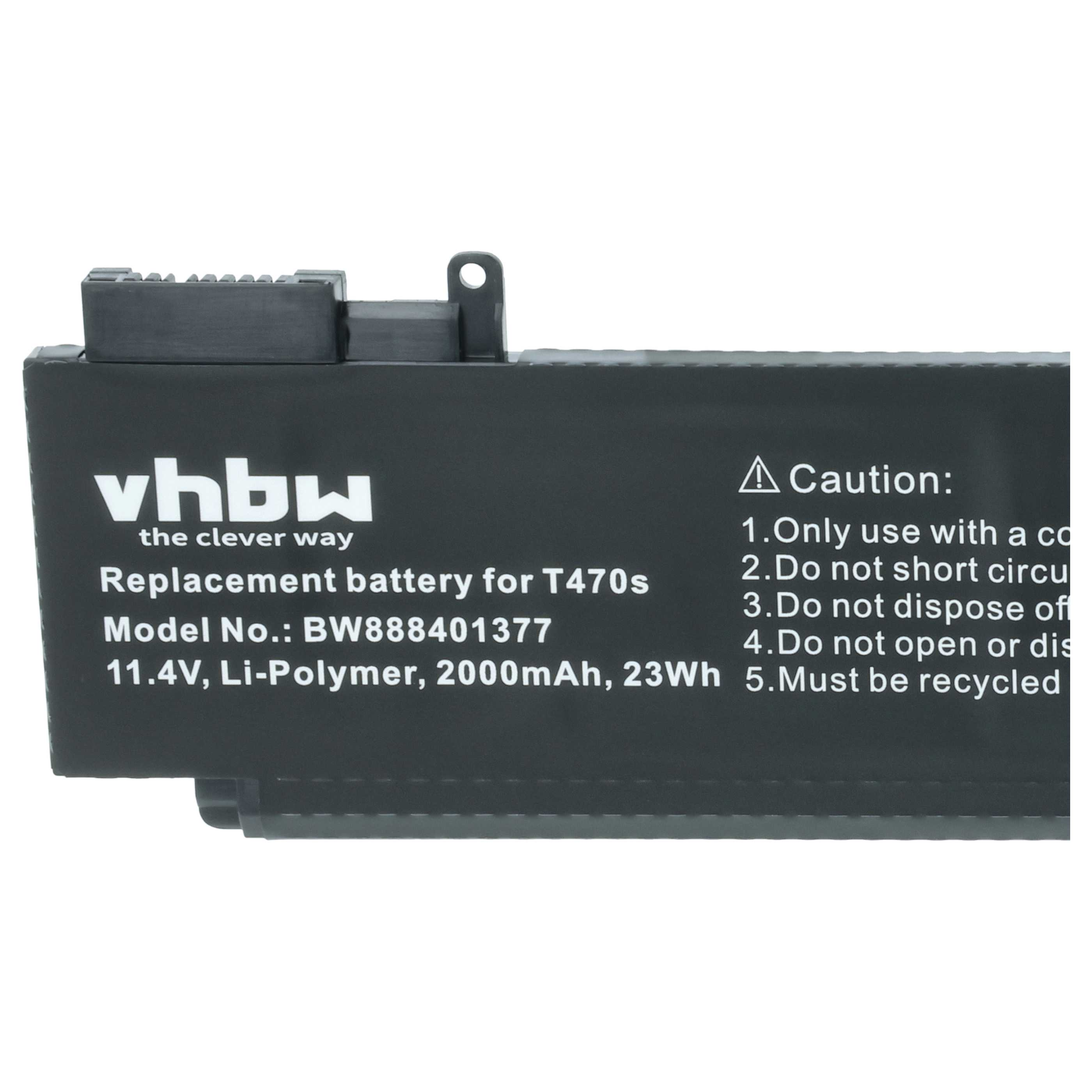 Schwarzer Akku für T470s, 11,4V, 2000mAh, mit Warnhinweisen.