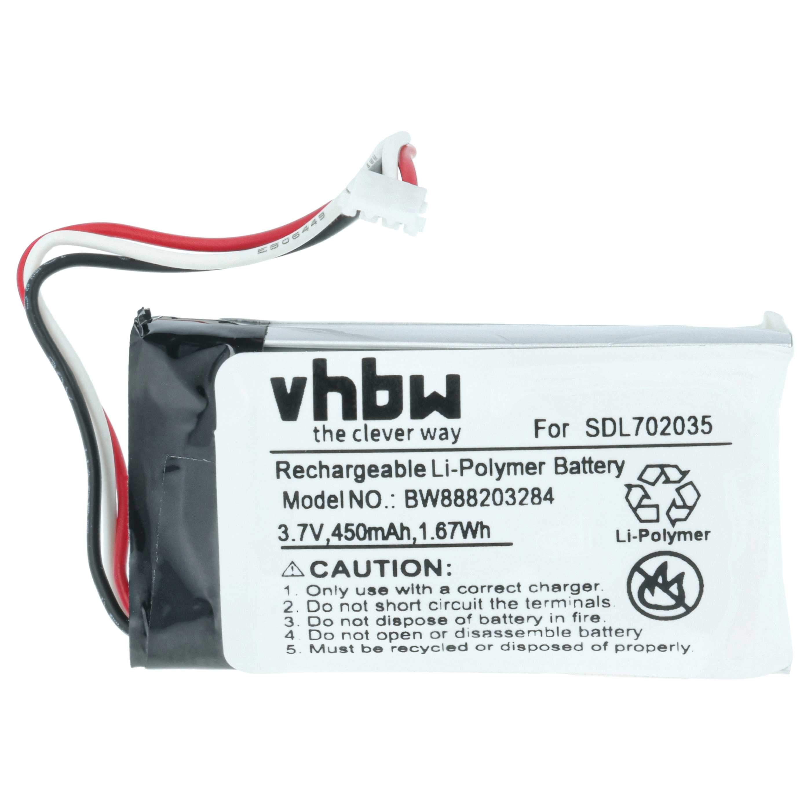 Schwarz-weiße Li-Polymer-Batterie mit rotem, weißem und schwarzem Kabel.