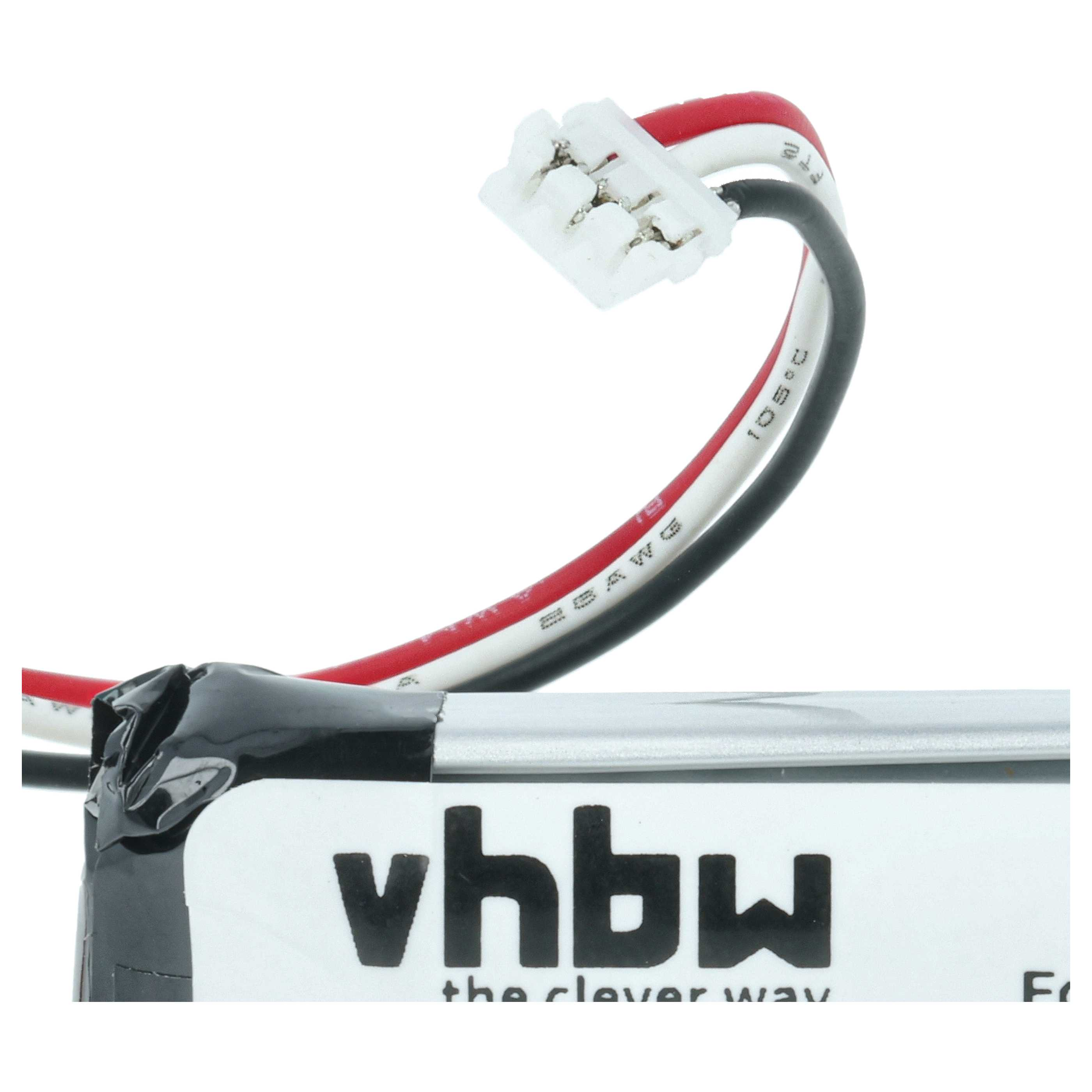 Ein weißer Stecker mit drei roten, schwarzen und weißen Kabeln.