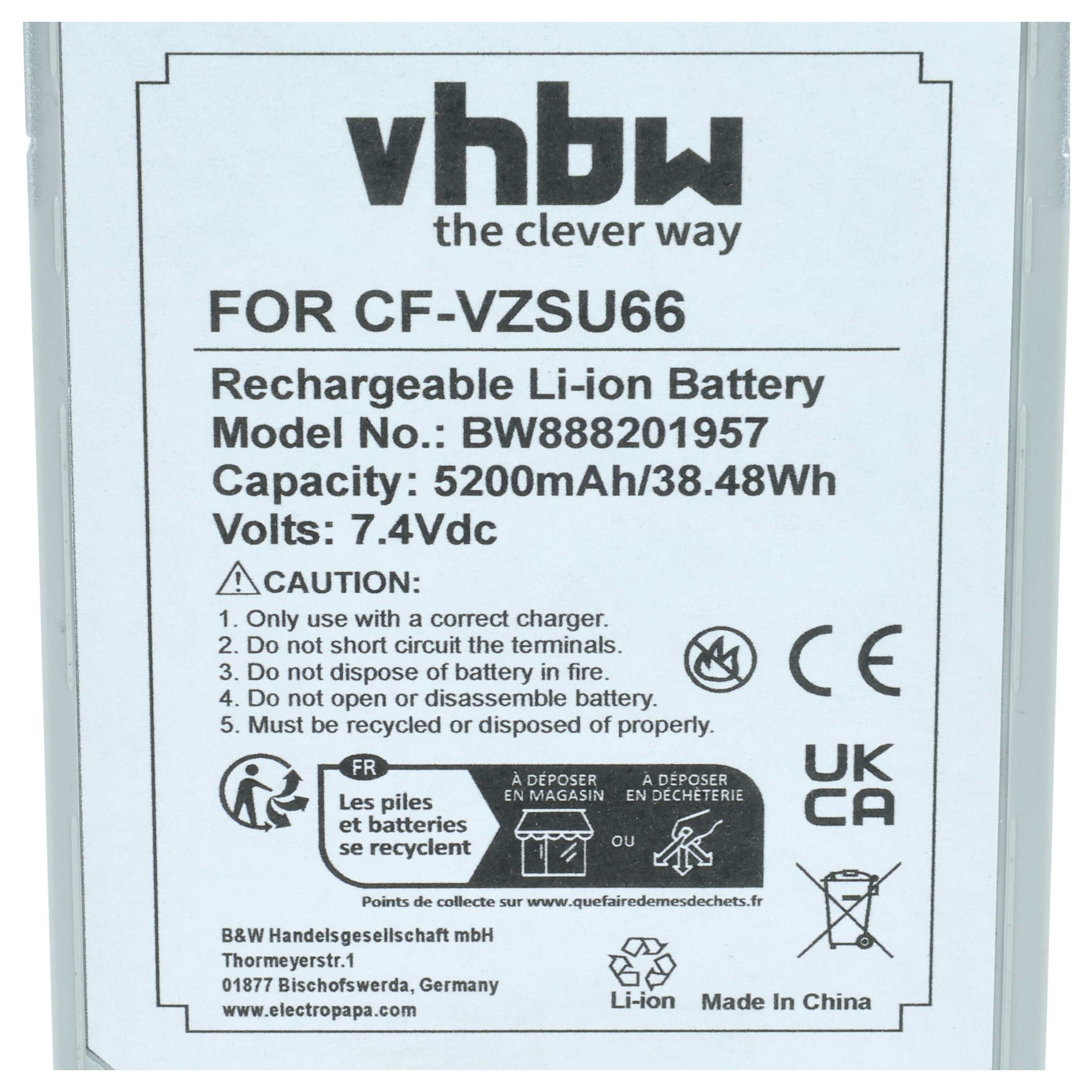 vhbw Li-ion Akku für CF-VZSU66, 5200mAh, 7.4Vdc, Made in China