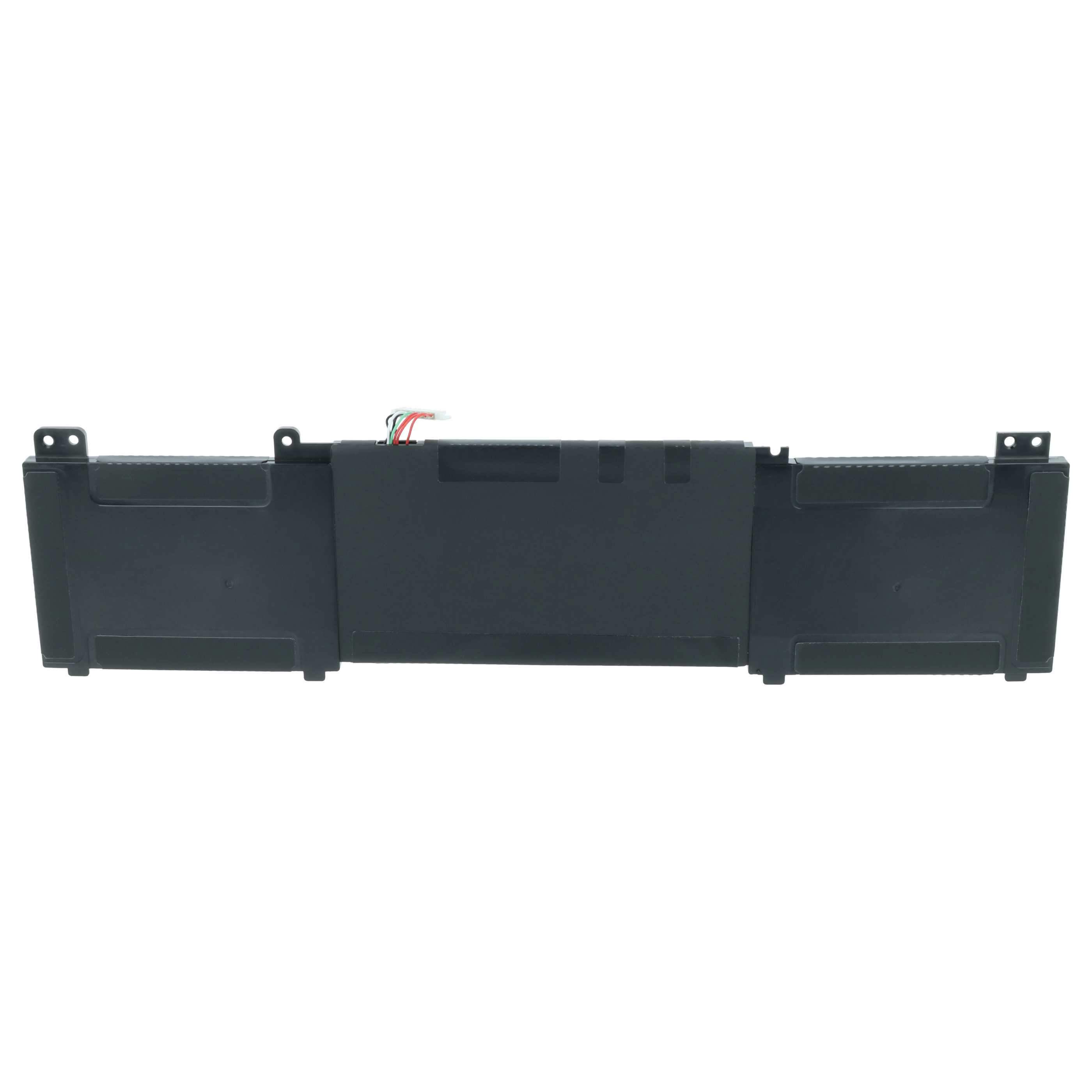 Schwarzer Laptop-Akku mit Kabeln und Befestigungslöchern.