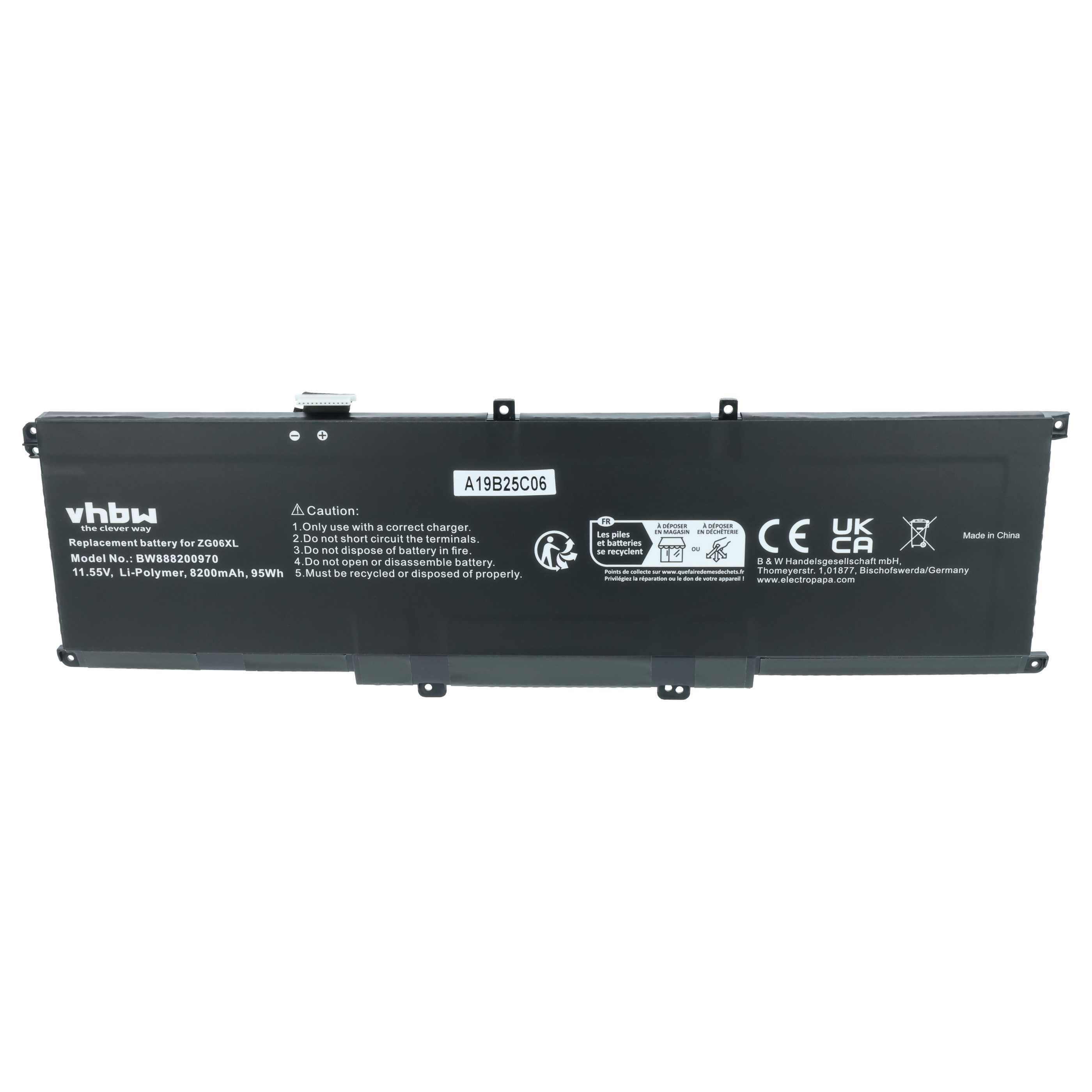 Schwarzer Laptop-Akku mit Modellnummer A19B25C06, 11.55V, 8200mAh.