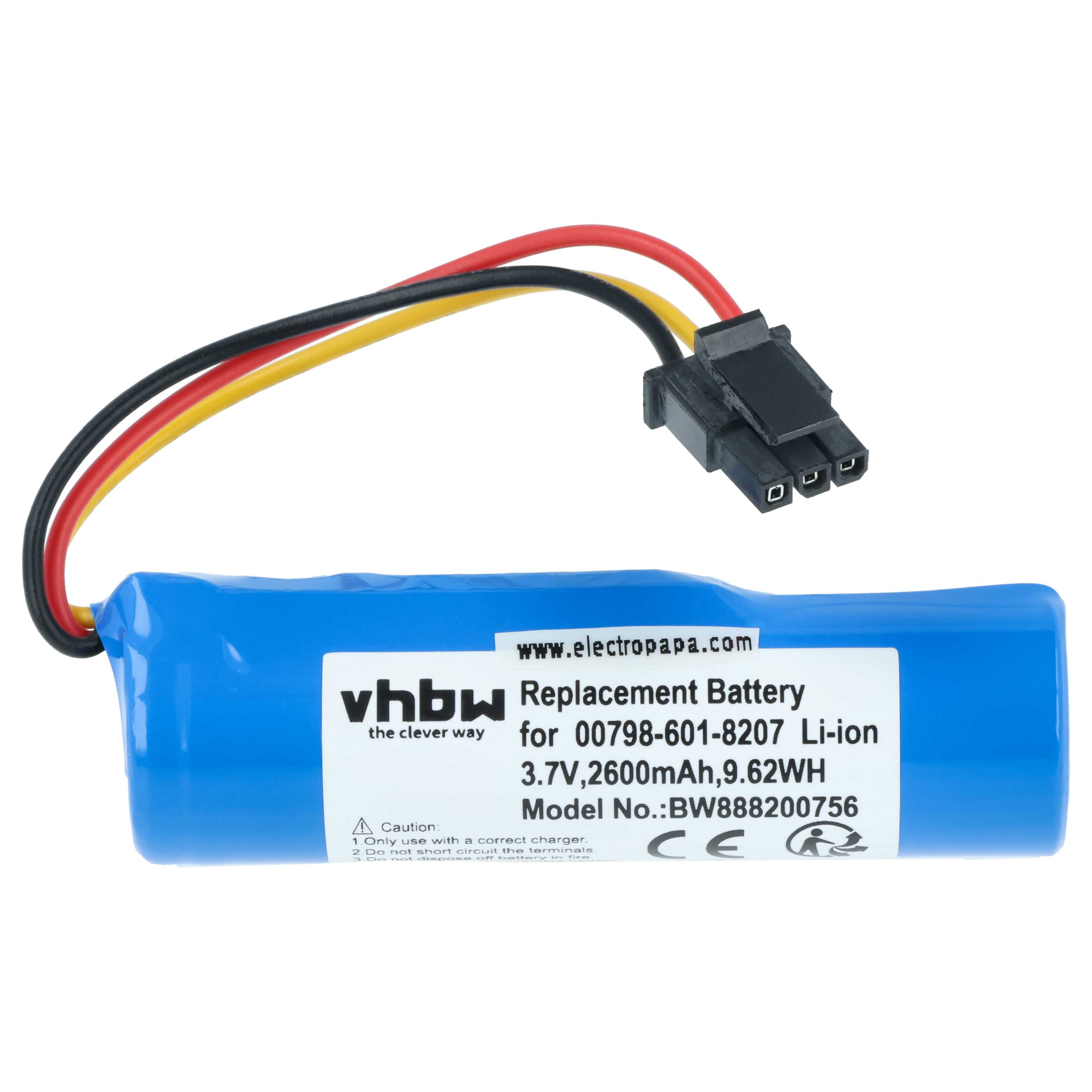 Blauer Li-Ion Akku mit Kabeln und Stecker, 3,7V, 2600mAh.