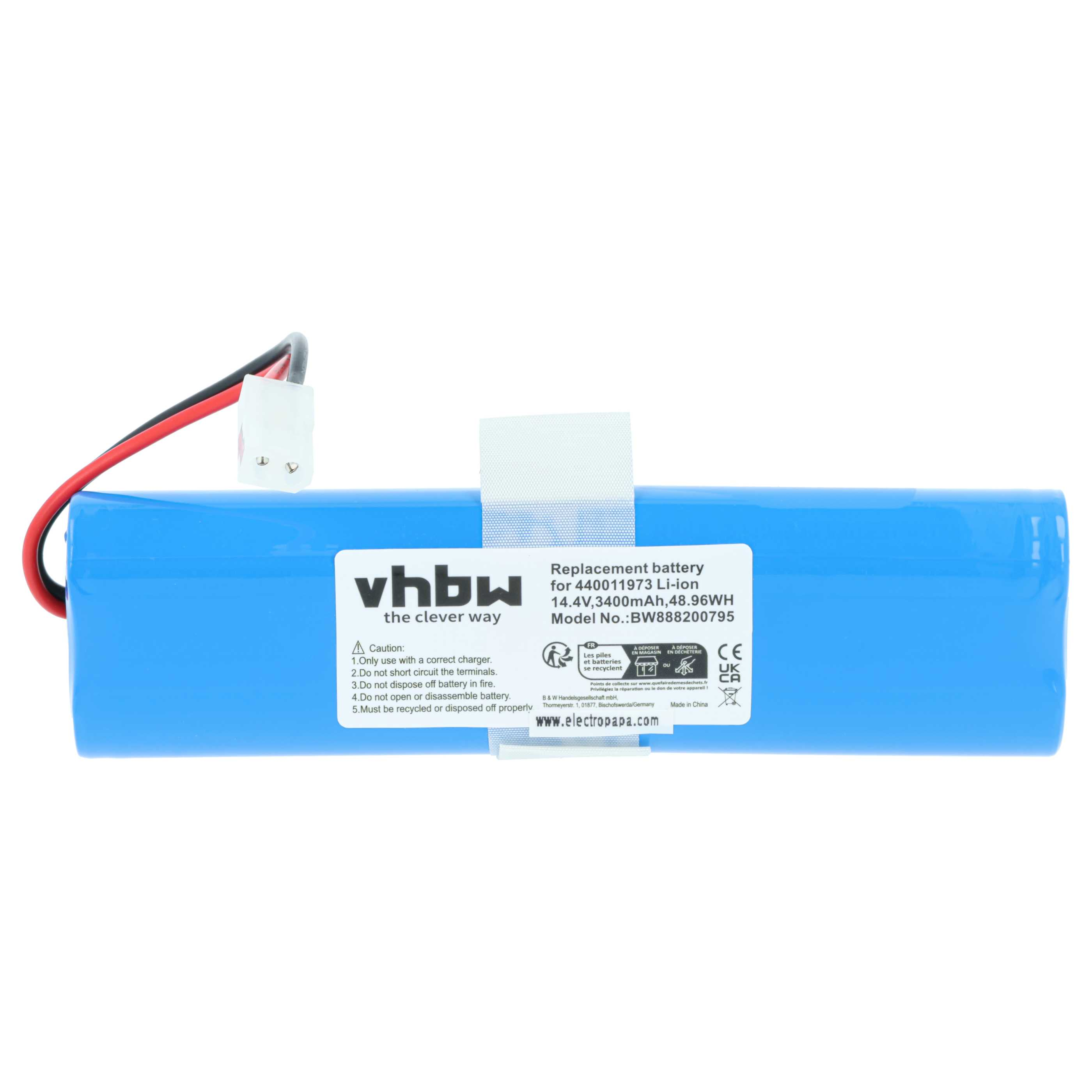 Blauer Lithium-Ionen-Akku mit rotem und schwarzem Kabel und Stecker.