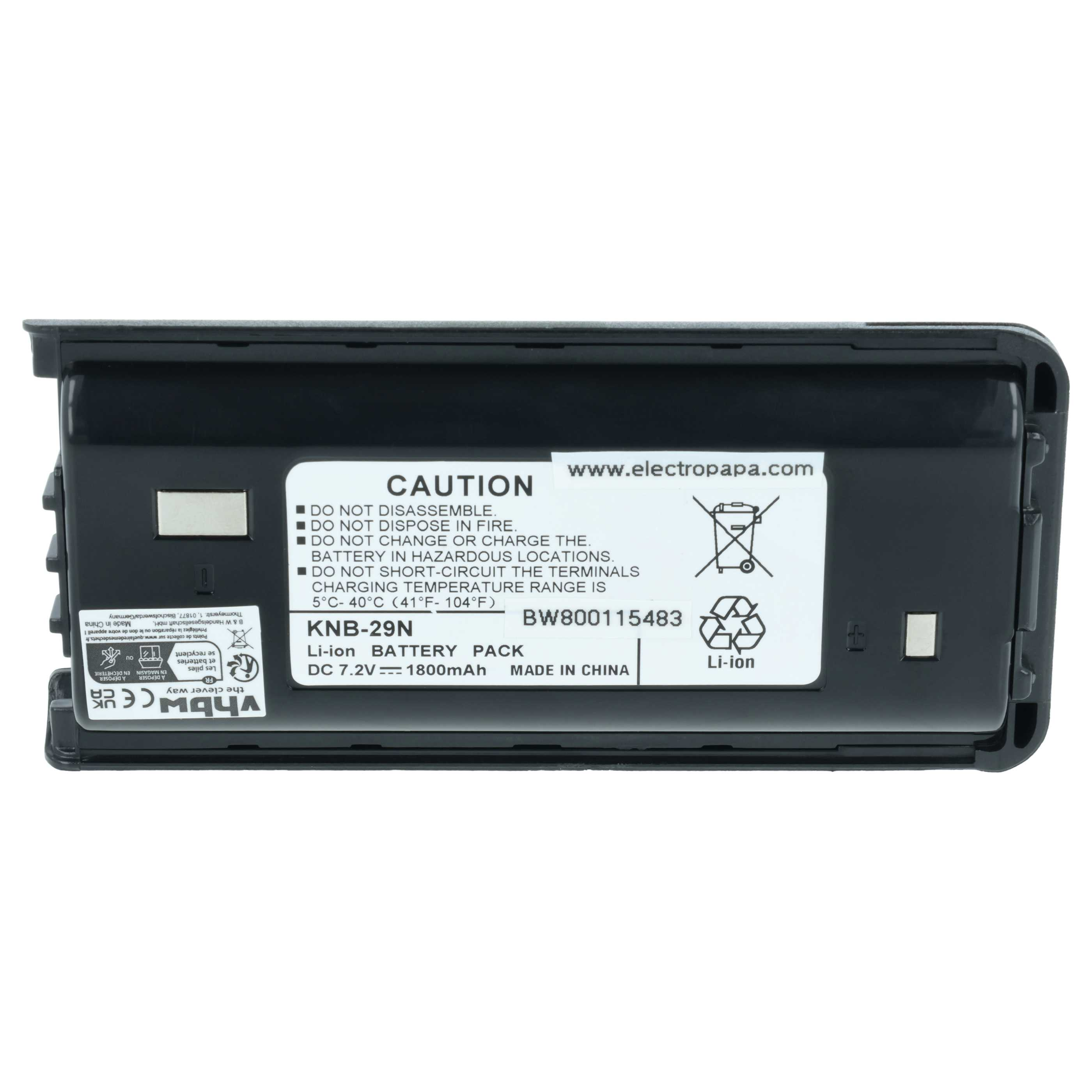 Schwarzer Li-Ion Akku KNB-29N, 7.2V, 1800mAh, Made in China.