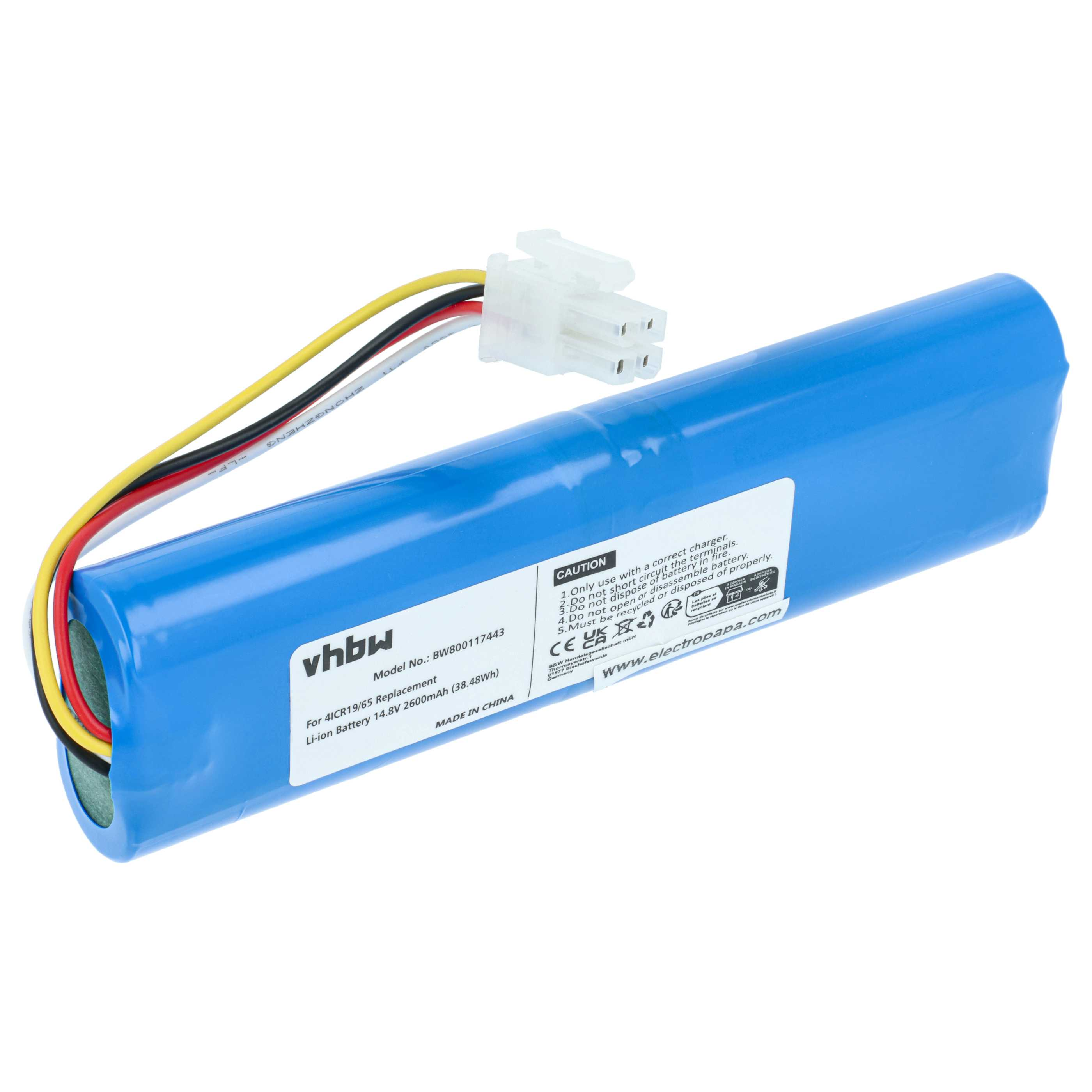 Blauer Lithium-Ionen-Akku mit Kabeln und Stecker. Modell BW800117443.