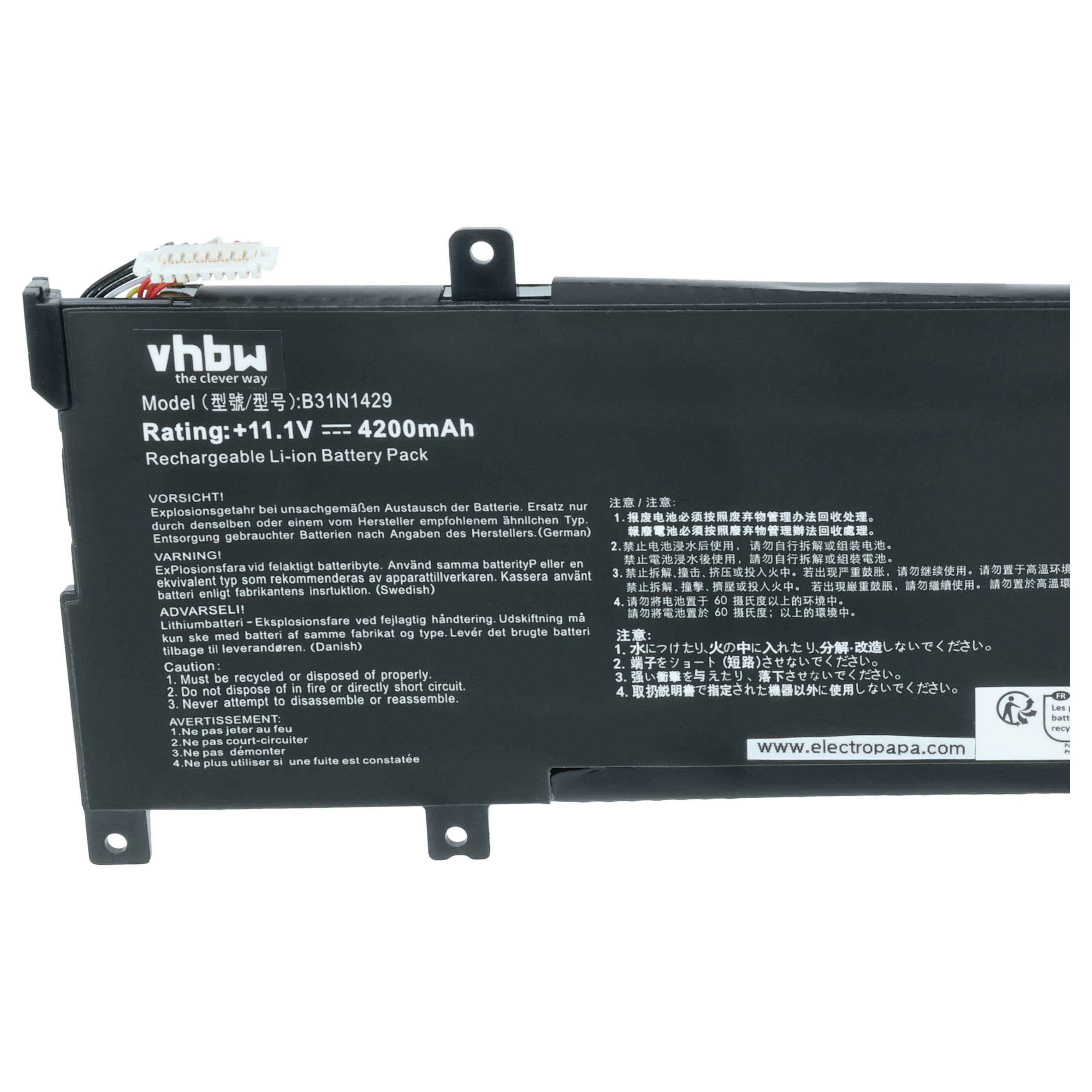 Schwarzer Li-Ion-Akku mit Modell B31N1429, 11.1V, 4200mAh.