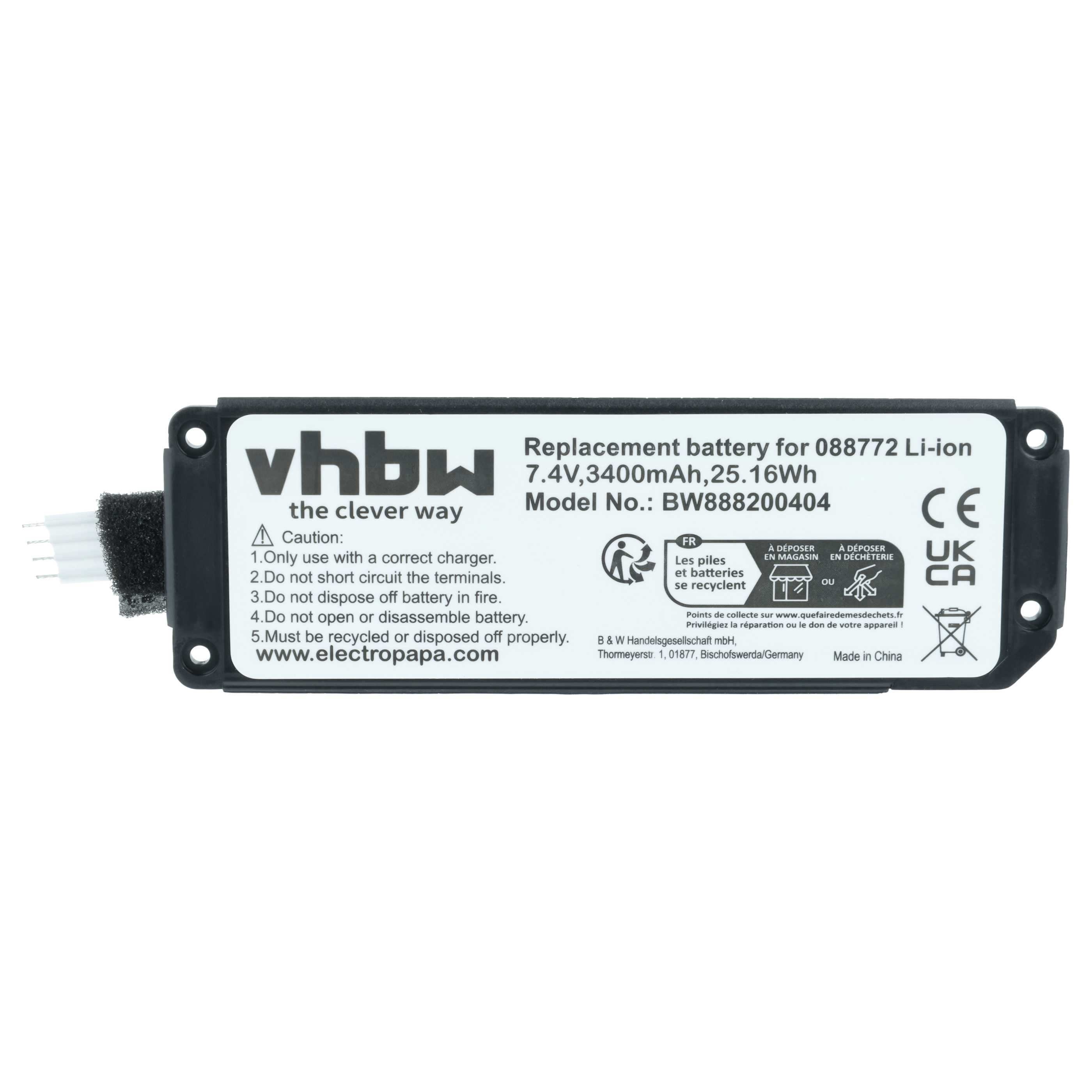Ersatzakku für 088772 Li-ion, 7.4V, 3400mAh, mit Kabel.