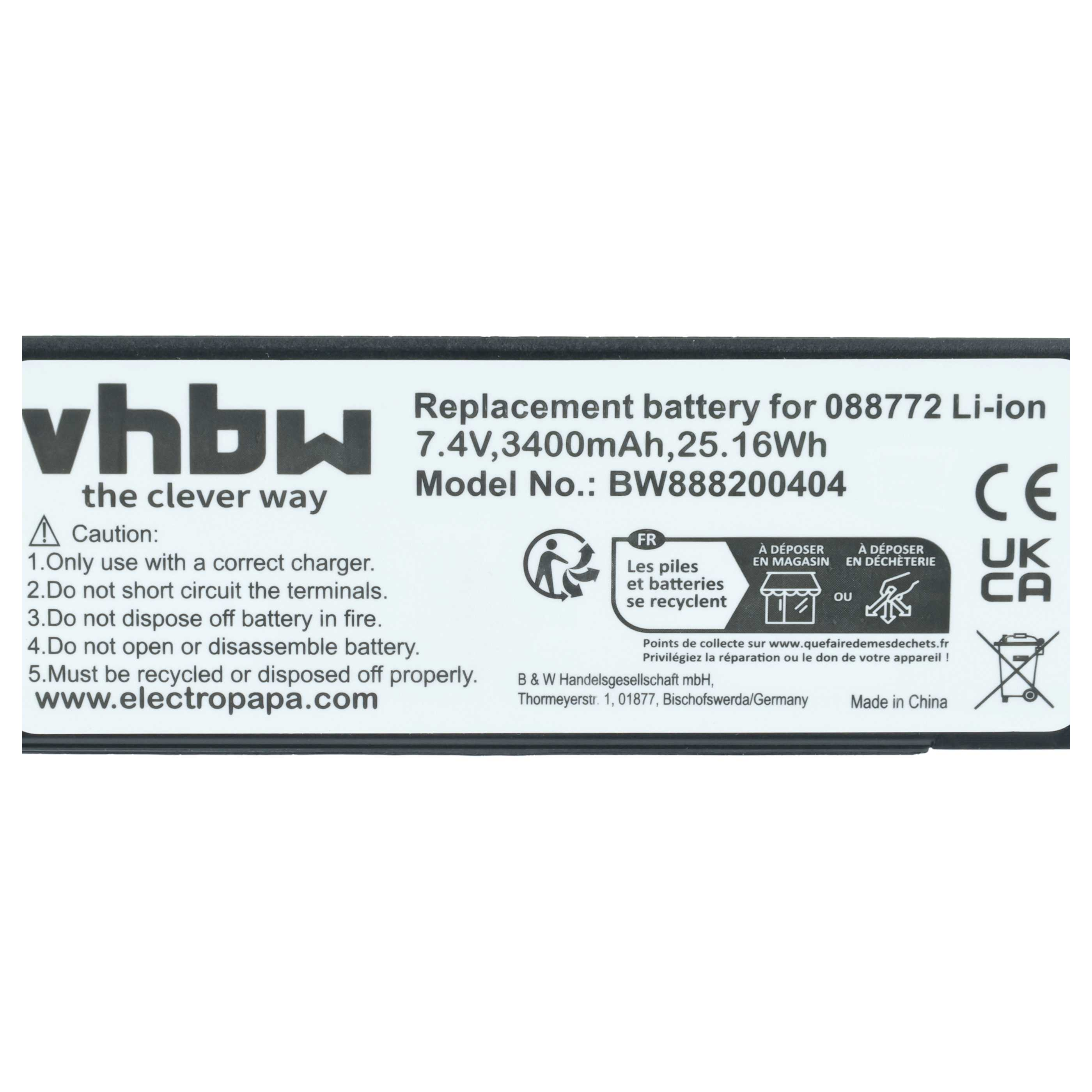 vhbw Ersatzakku 088772 Li-Ion 7.4V 3400mAh Made in China