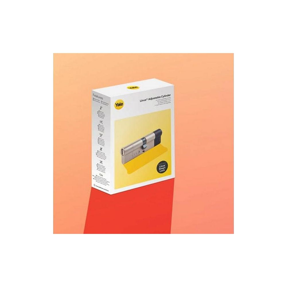 Pudełko z regulowanym cylindrem Yale Linus i zdjęciem cylindra.