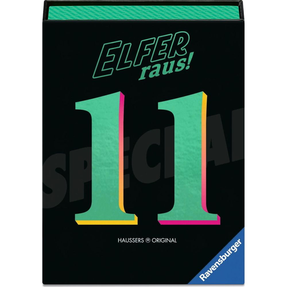 Spielverpackung mit der Aufschrift 'ELFER raus!' und der Zahl 11.