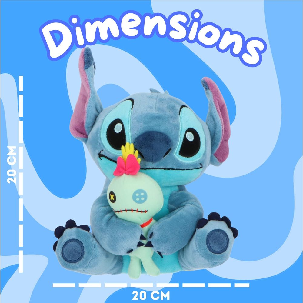 Peluche blu di Stitch con Scrump. Dimensioni 20x20cm.