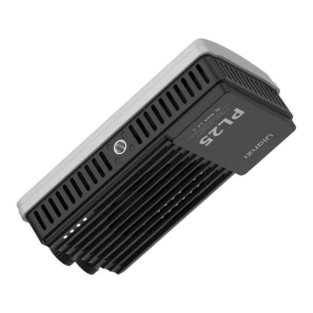 Czarno-szare urządzenie Ulanzi PL25 z otworami wentylacyjnymi i lampkami kontrolnymi.