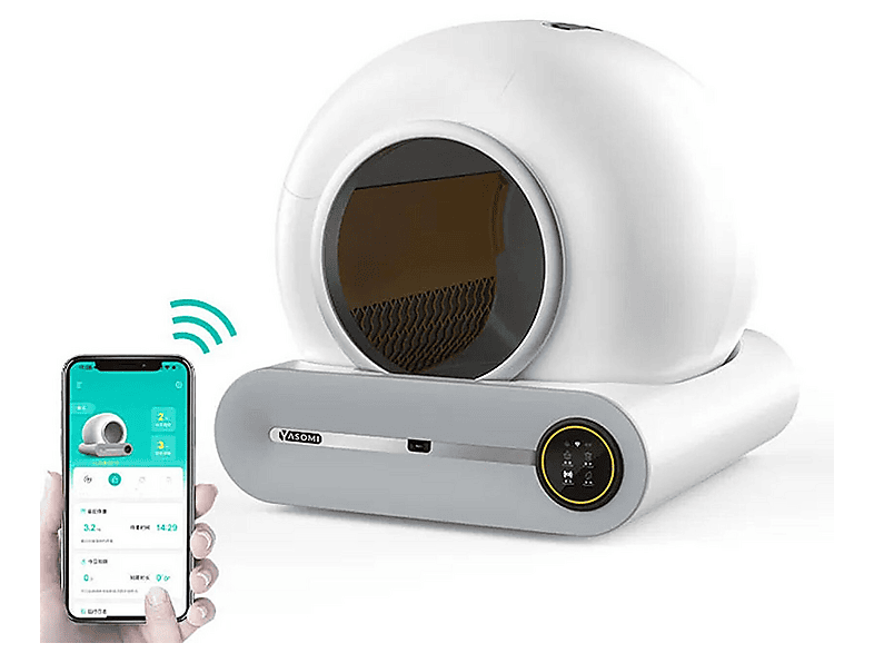 YASOMI Smart Cat Cleaner 9lt Kapasiteli ve Wi-Fi Uygulama Bağlantılı Akıllı Kedi Tuvaleti Beyaz
