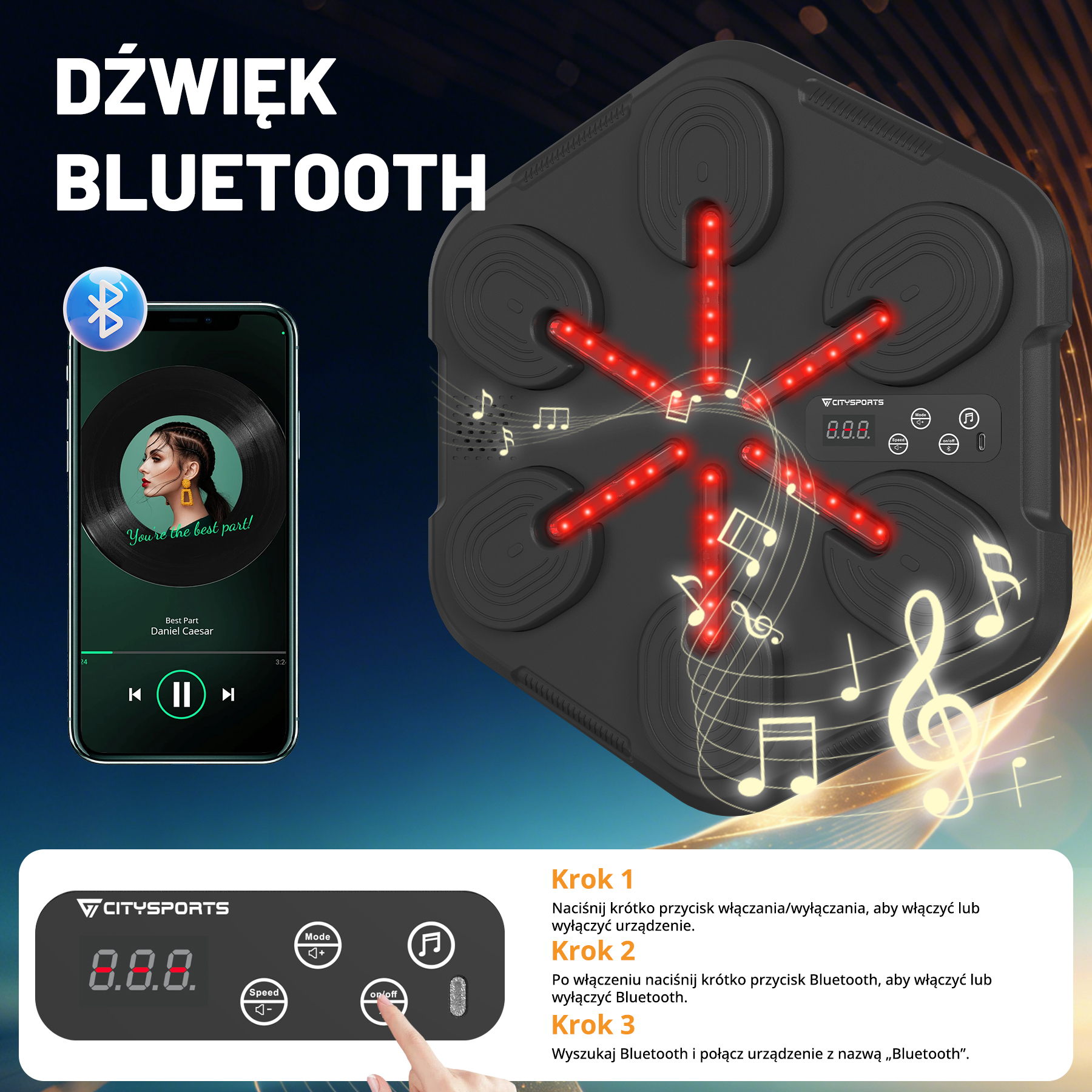 Smartfon pokazuje aplikację muzyczną z płytą winylową i napisem „You're the best part!“.