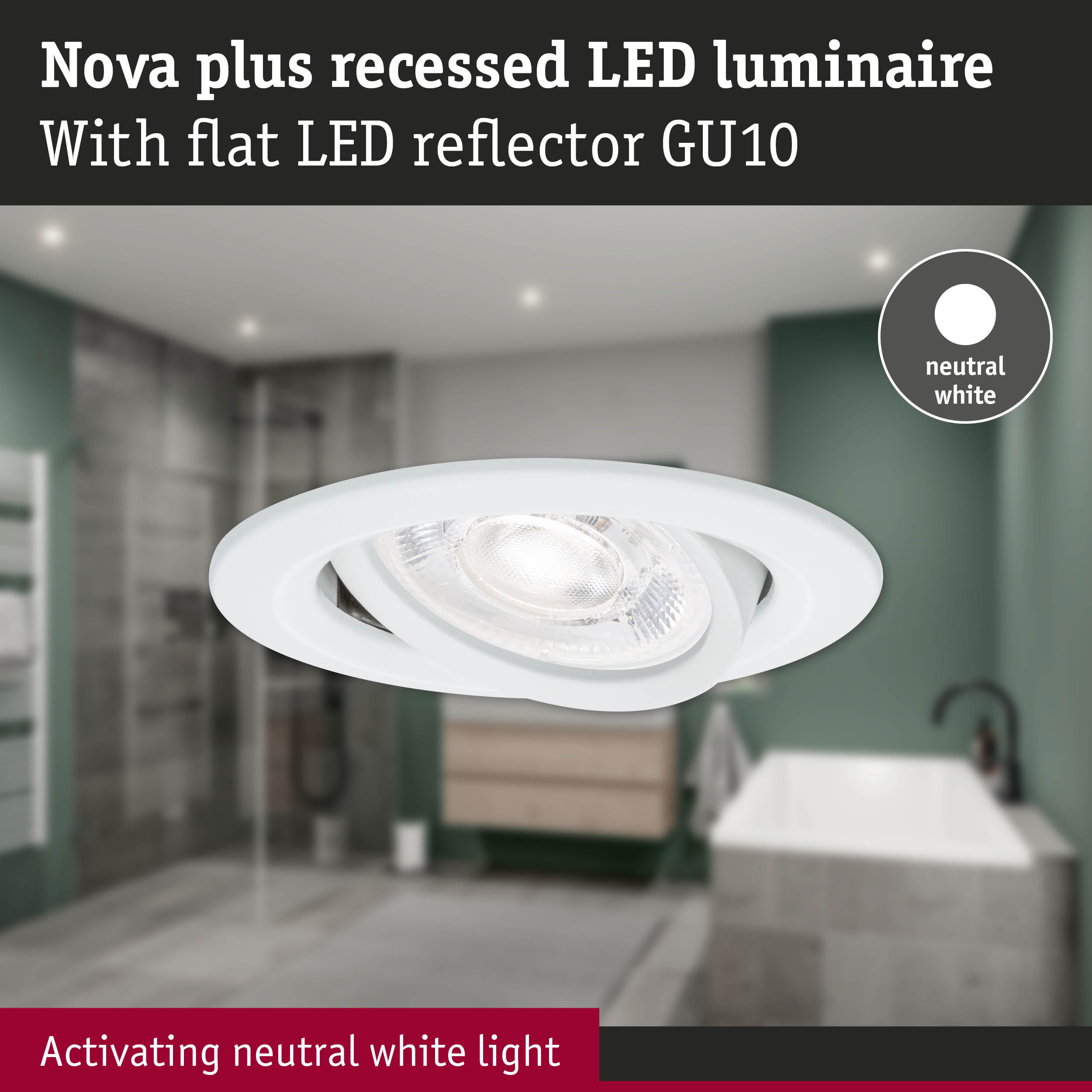 Oprawa sufitowa LED Nova plus z płaskim odbłyśnikiem LED GU10 w łazience.