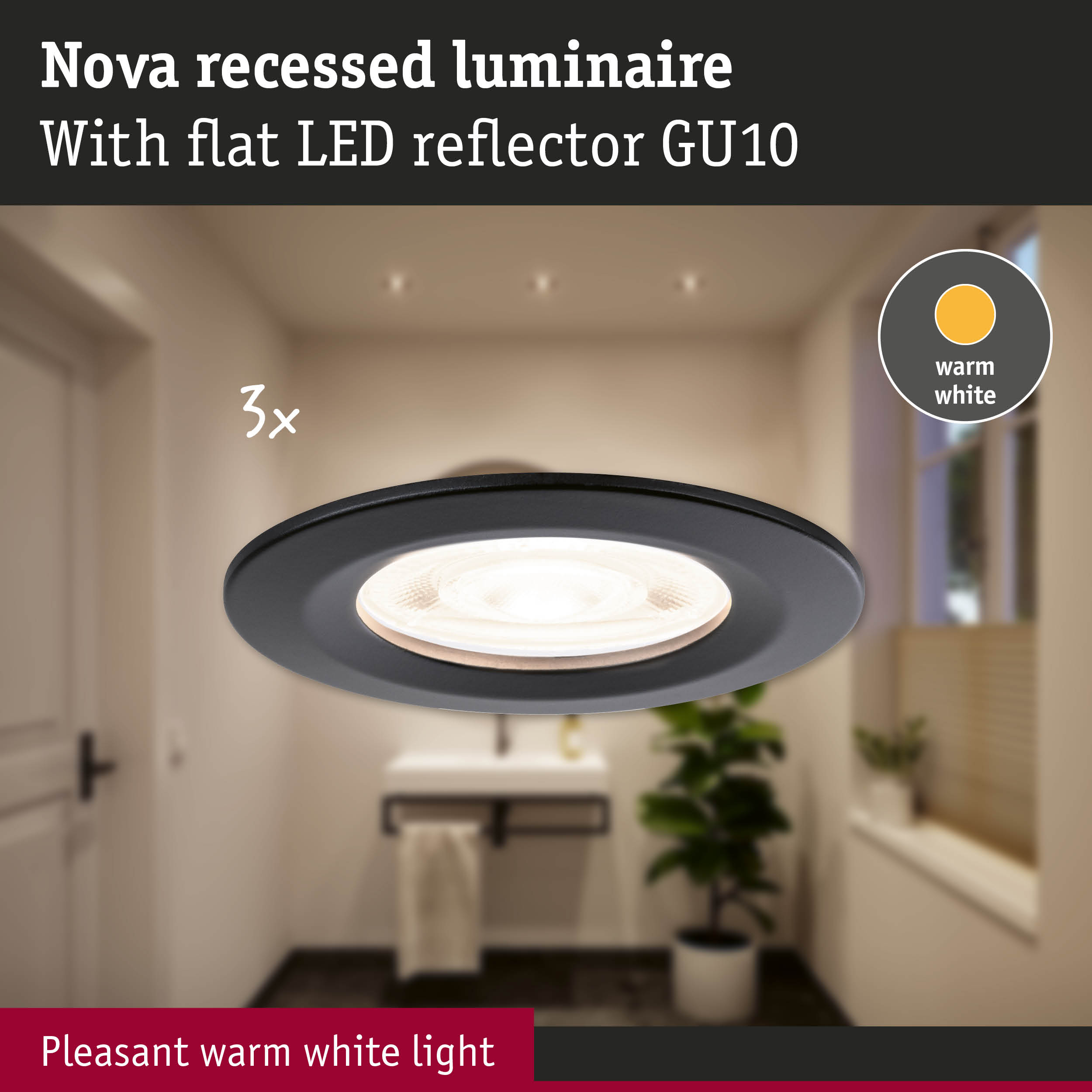 Lampa wpuszczana Nova z płaskim odbłyśnikiem LED GU10, ciepła biel.