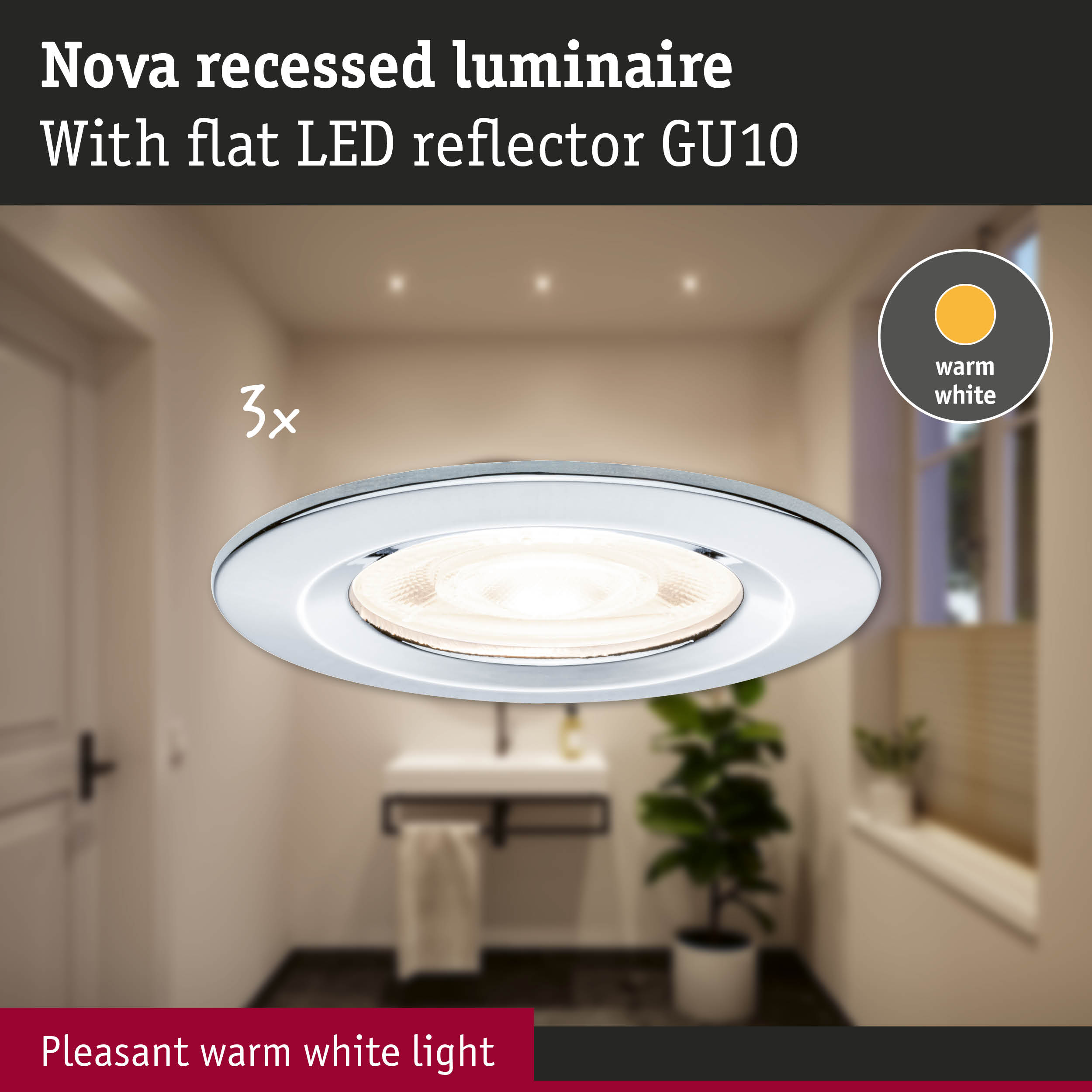 Oprawa Nova do wpuszczania z płaskim odbłyśnikiem LED GU10 w łazience.