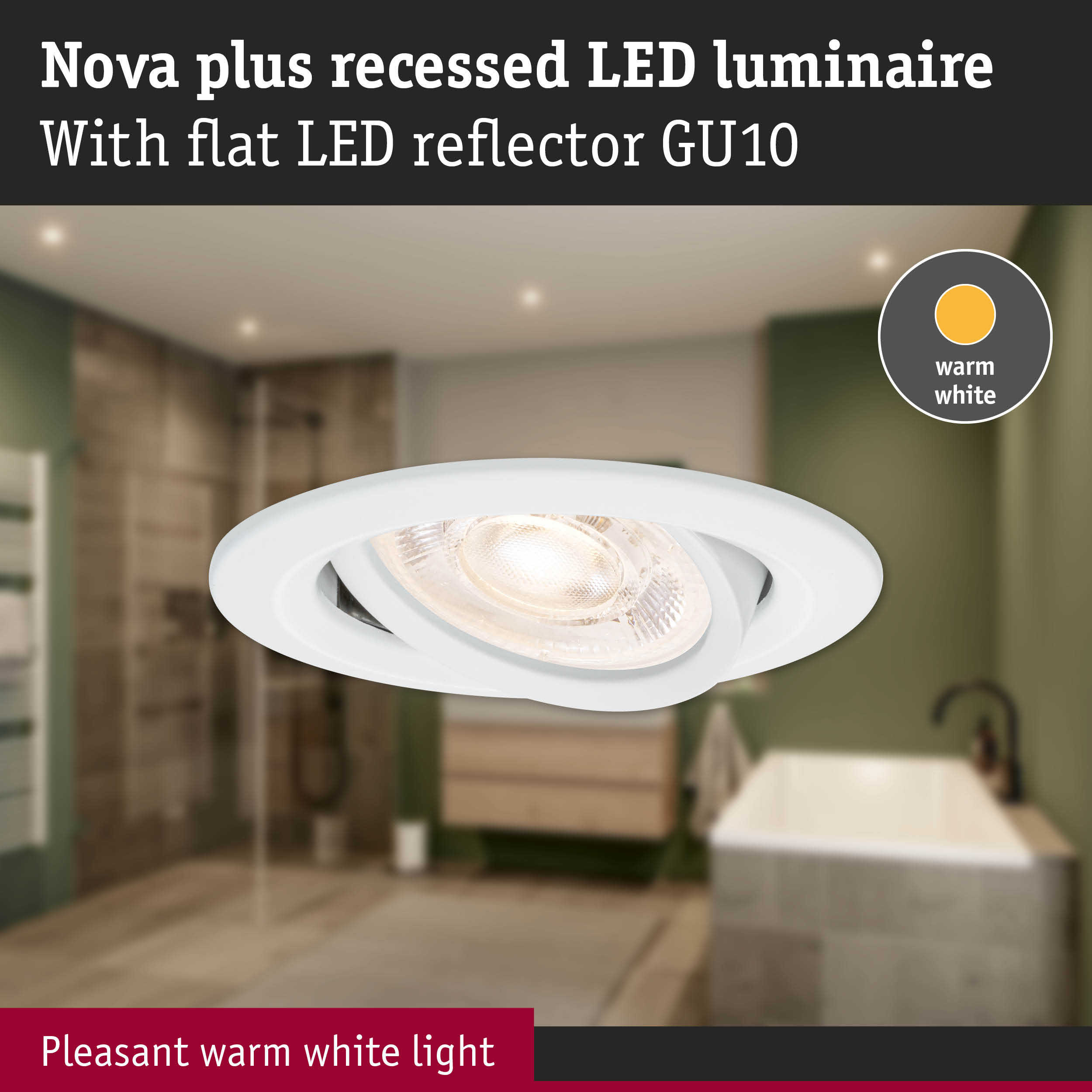 Oprawa LED Nova plus z płaskim odbłyśnikiem GU10 w łazience.