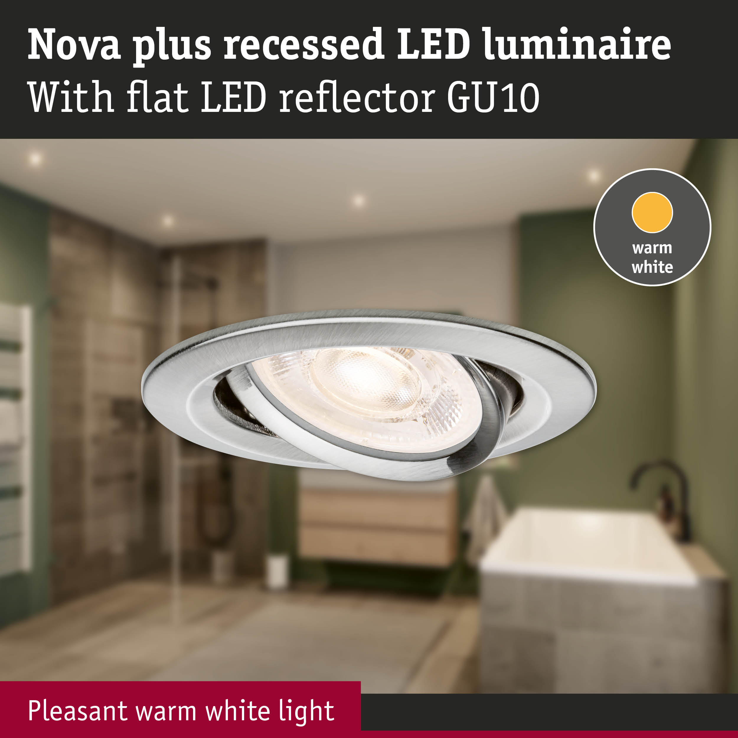 Oprawa wpuszczana z ciepłym białym światłem w łazience.