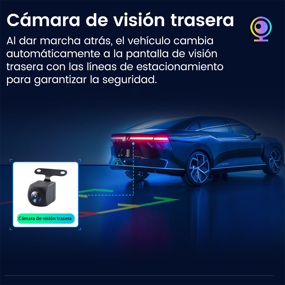 Cámara trasera con líneas de estacionamiento en un coche oscuro. Primer plano de la cámara.