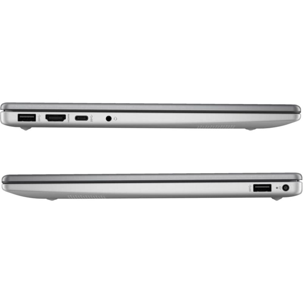 Gümüş rengi dizüstü bilgisayarın yanlarında USB, HDMI, ses jakı ve SD kart yuvası.