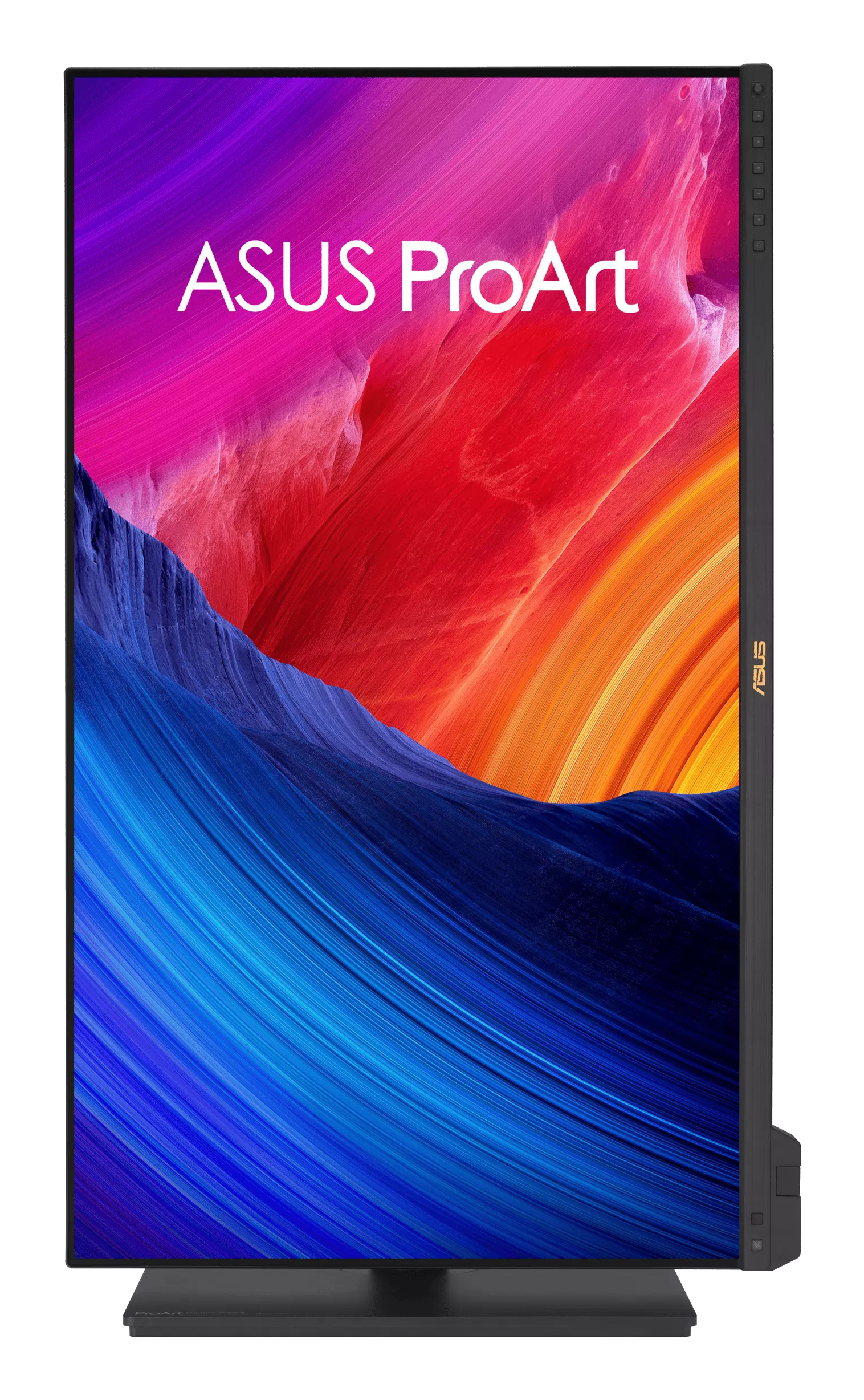 Un moniteur ASUS ProArt affichant des vagues abstraites colorées, avec le logo ASUS.