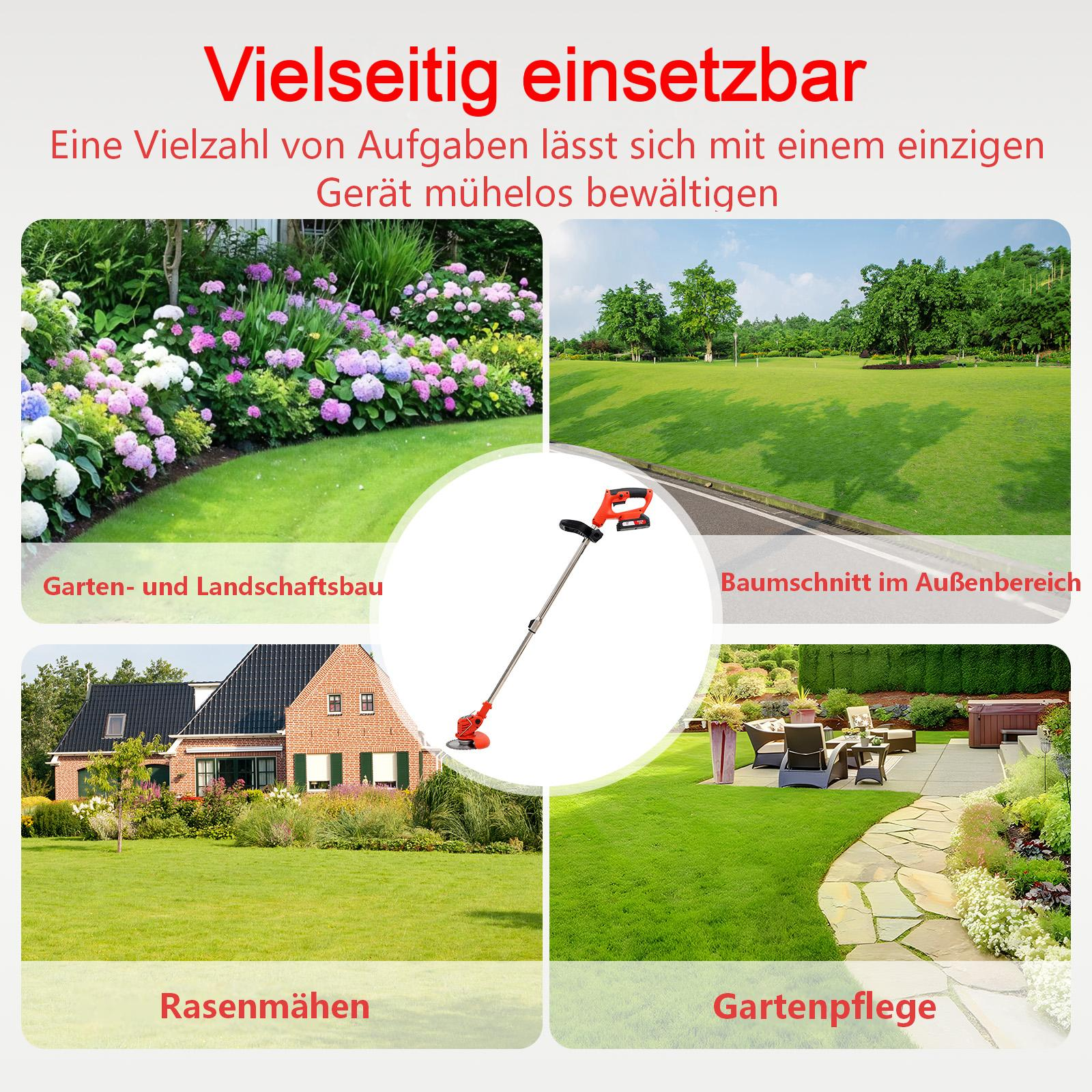 Vielseitiges Gerät für Gartenarbeit: Rasenmähen, Baumschnitt, Landschaftsbau.