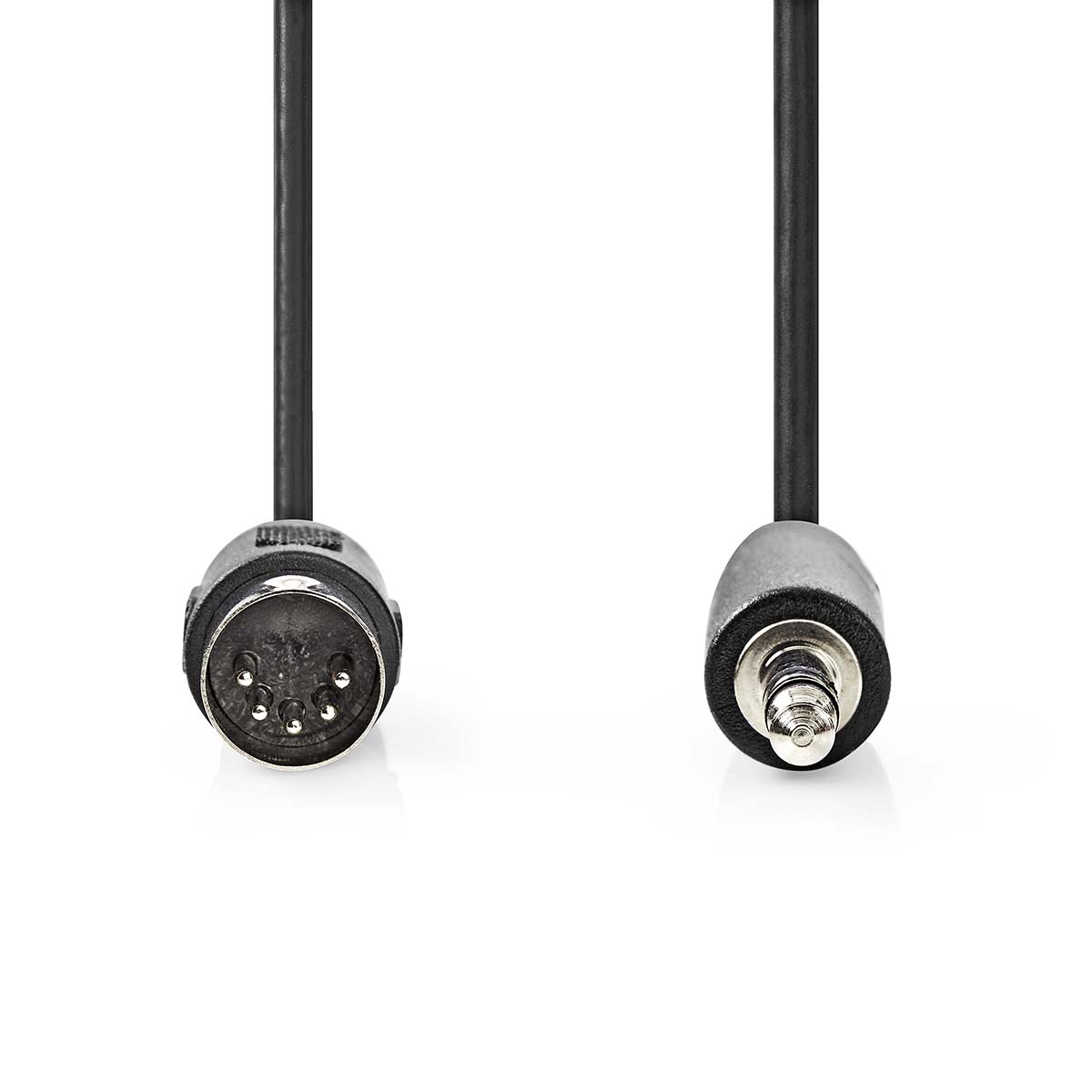 Due cavi neri con connettori: una spina DIN a 5 pin e una spina jack.