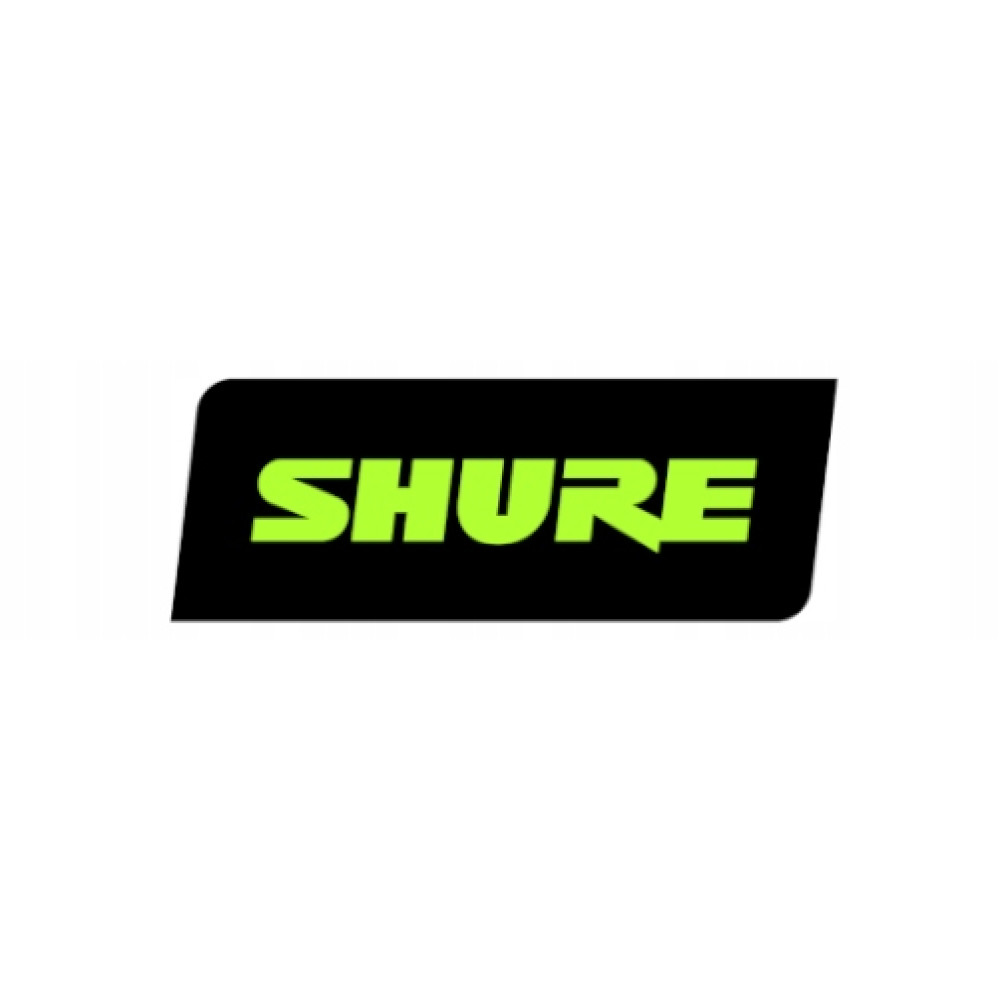 Logo Shure na czarnym tle. Jasnozielony napis.