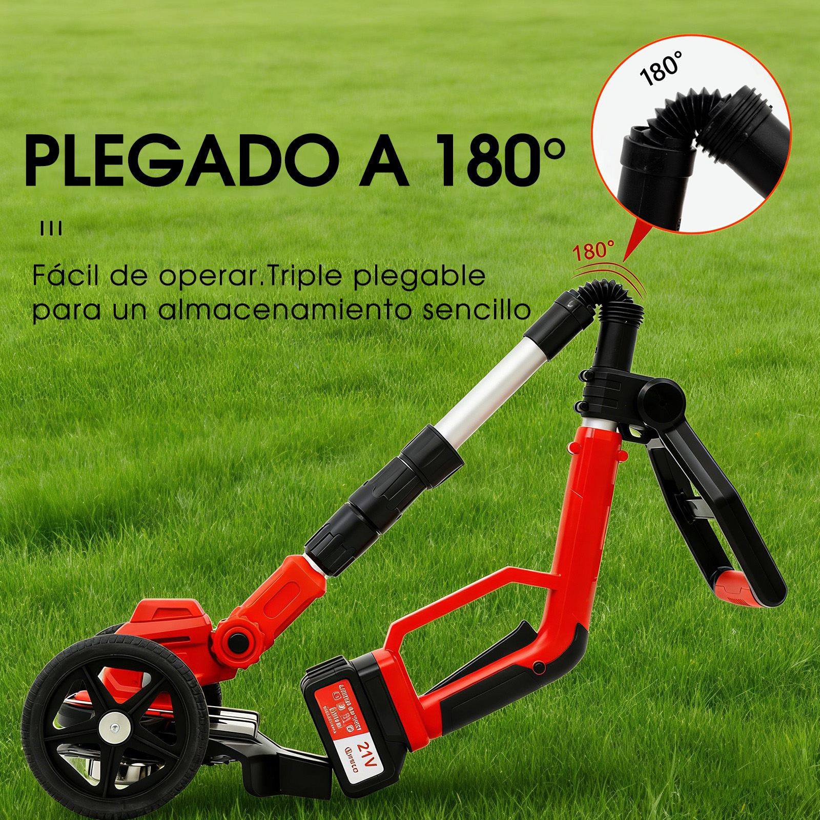 Bordeadora roja con articulación flexible de 180 grados.