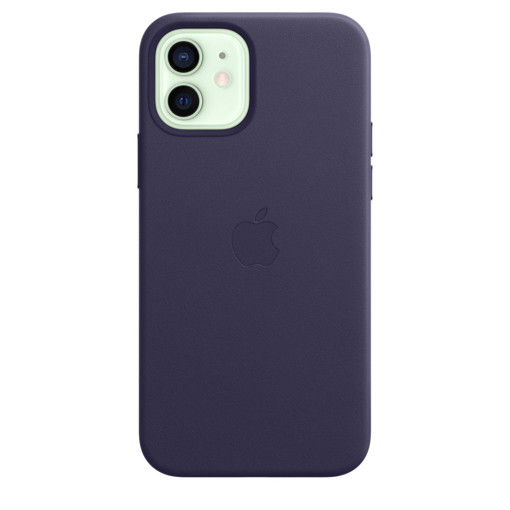 Dark purple iPhone case with Apple logo and camera cutout.
