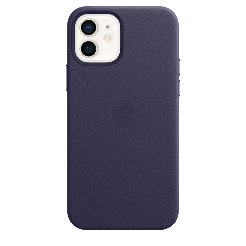 Dark purple iPhone case with Apple logo and dual camera cutout.