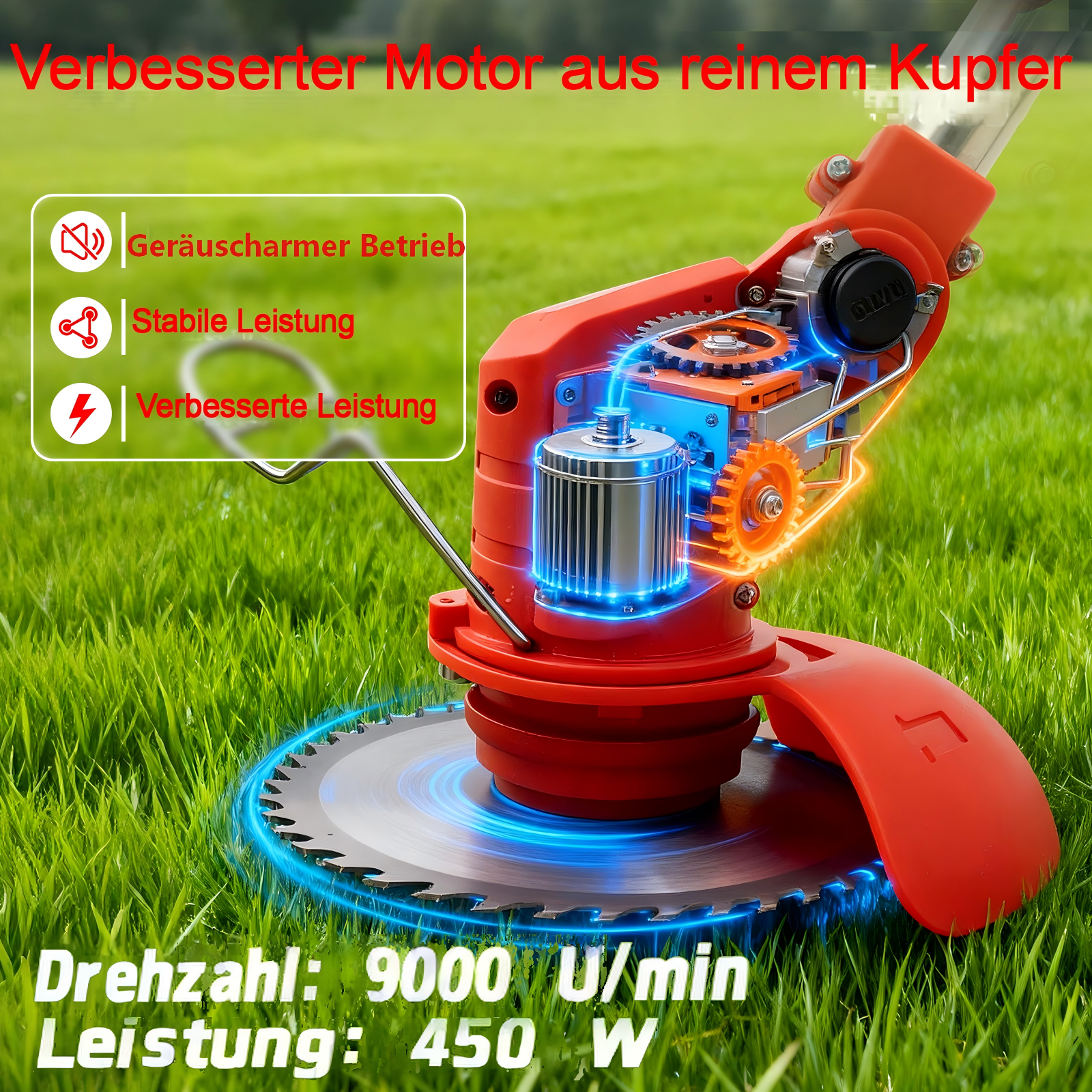 Ein Rasentrimmer-Motor mit Kupferwicklungen, 9000 U/min, 450W.