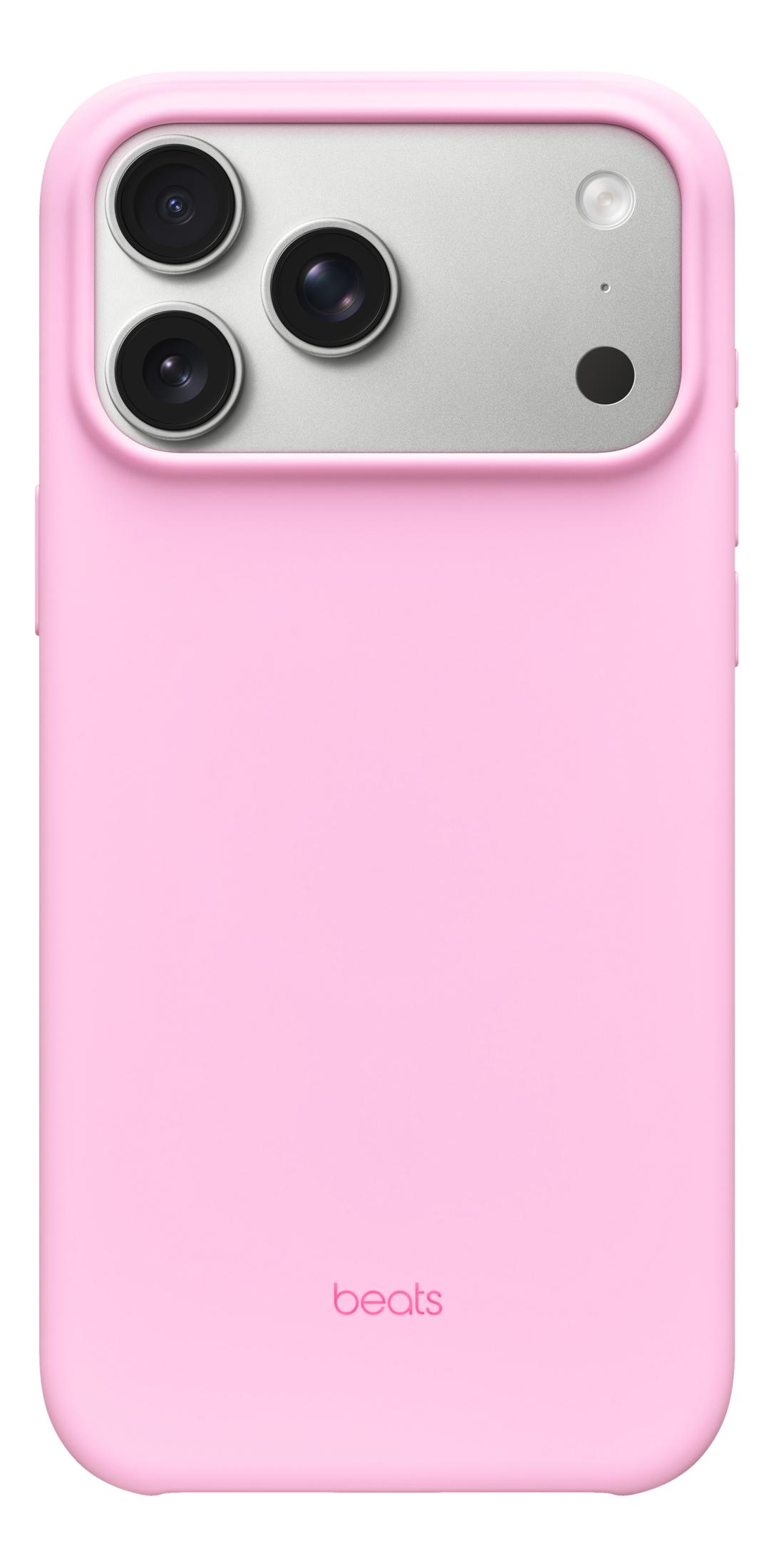 Różowe etui na telefon z trzema obiektywami aparatu z tyłu.