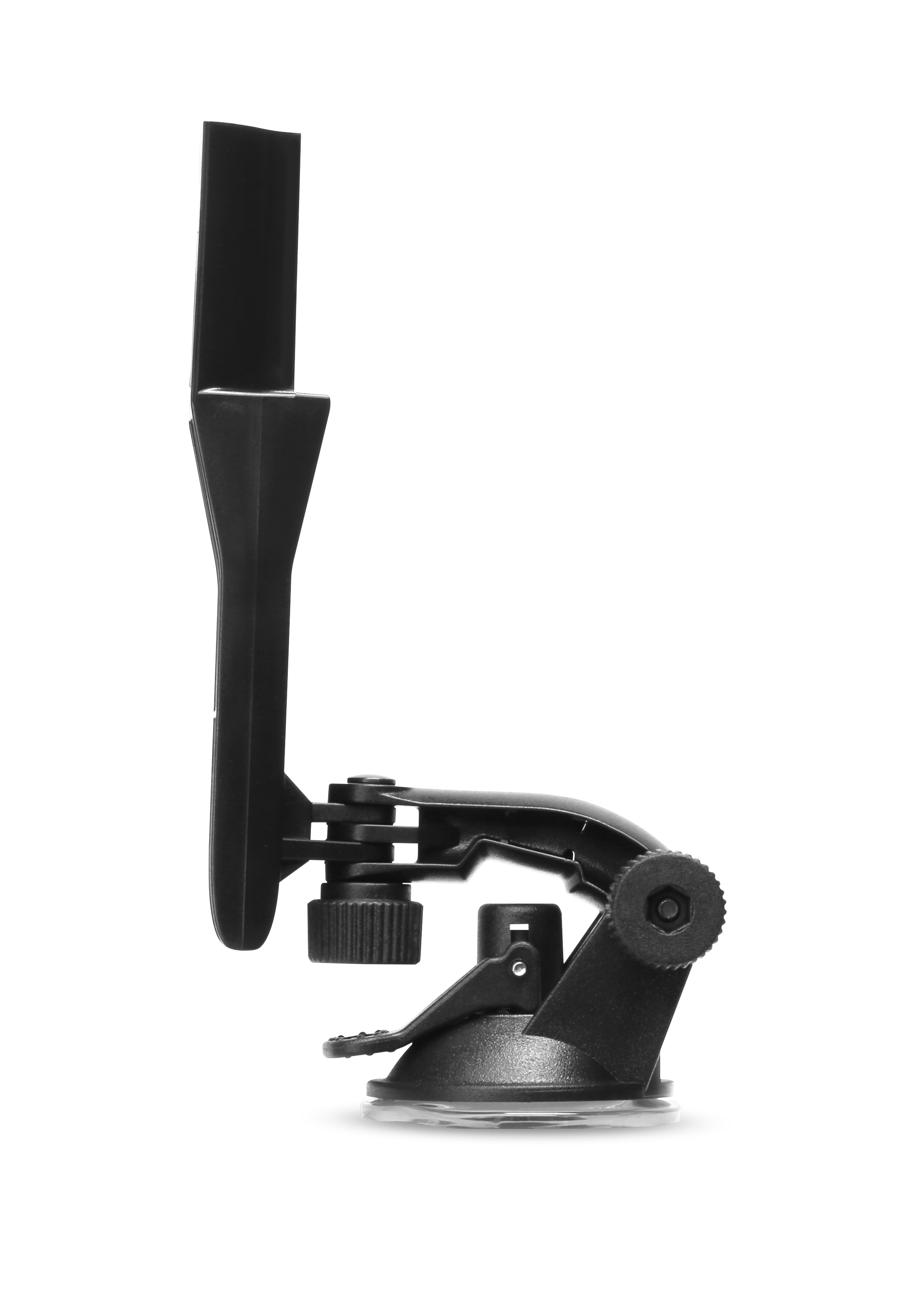 Schwarzer Saugfußhalter für ein Gerät mit verstellbarem Arm.