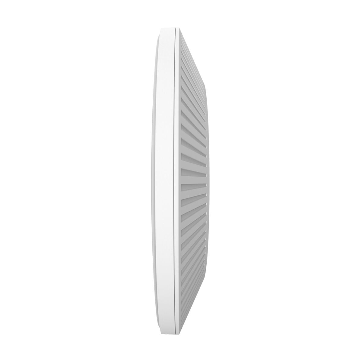 Un dispositivo rectangular blanco con ventilaciones, visto de lado.