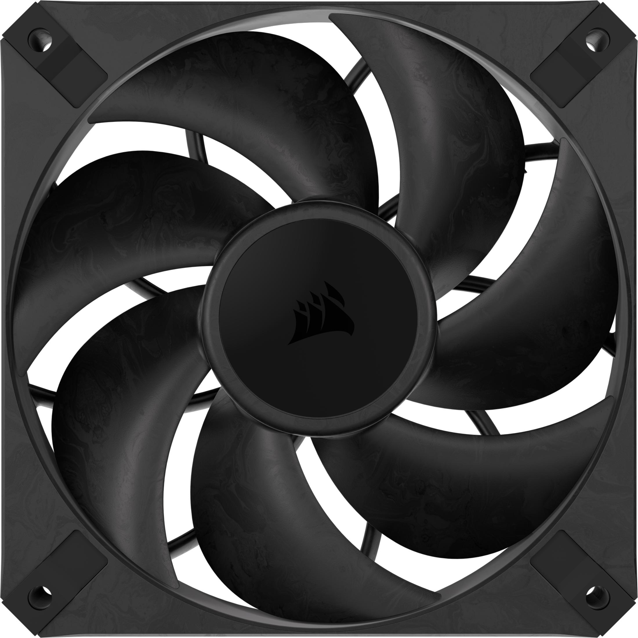 Ventilateur d'ordinateur noir à neuf pales avec le logo Corsair.