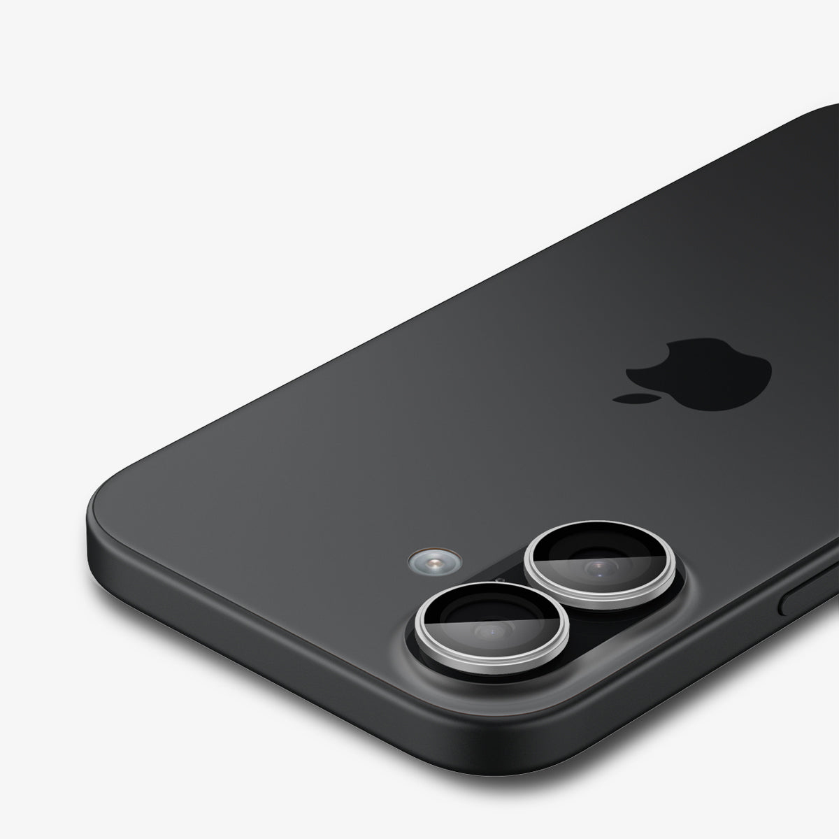 Dark gray iPhone with Apple logo and two rear cameras.