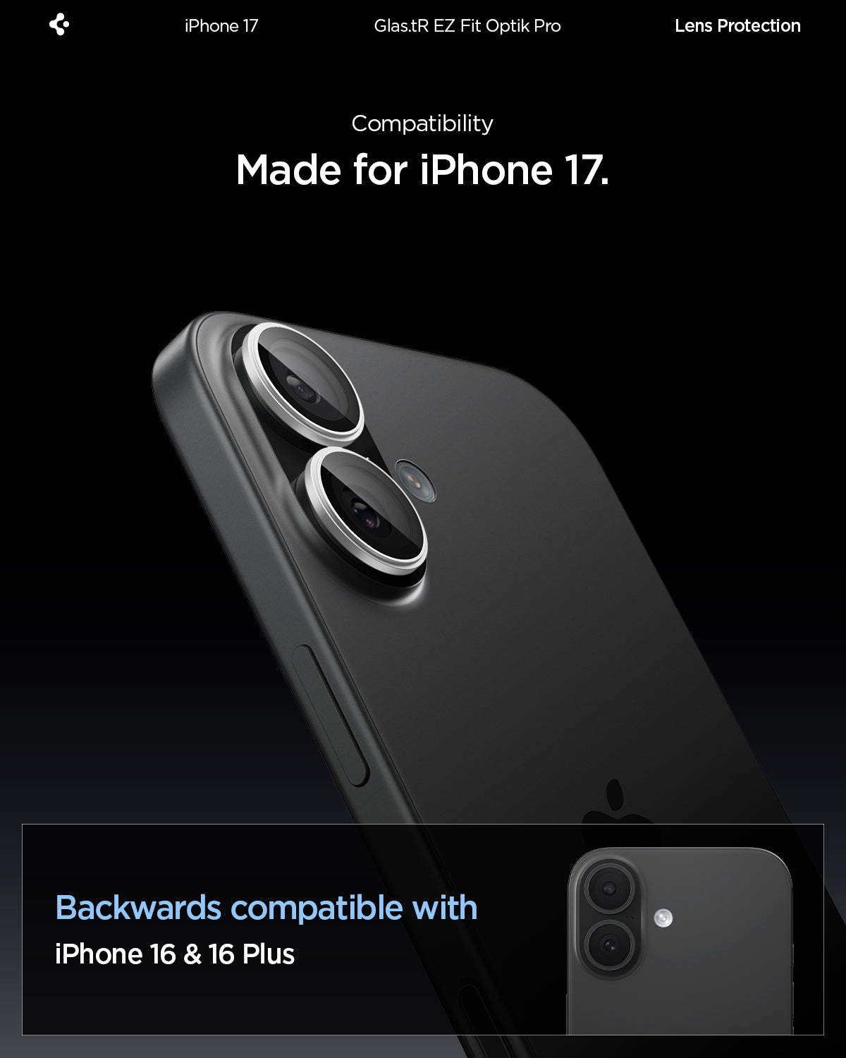 Black iPhone 17 with dual camera, compatible with iPhone 16.