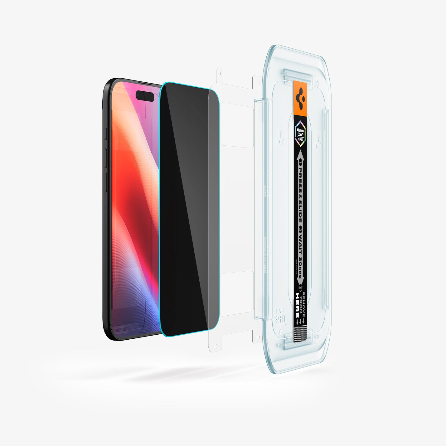 Een smartphone met schermprotector en applicator.