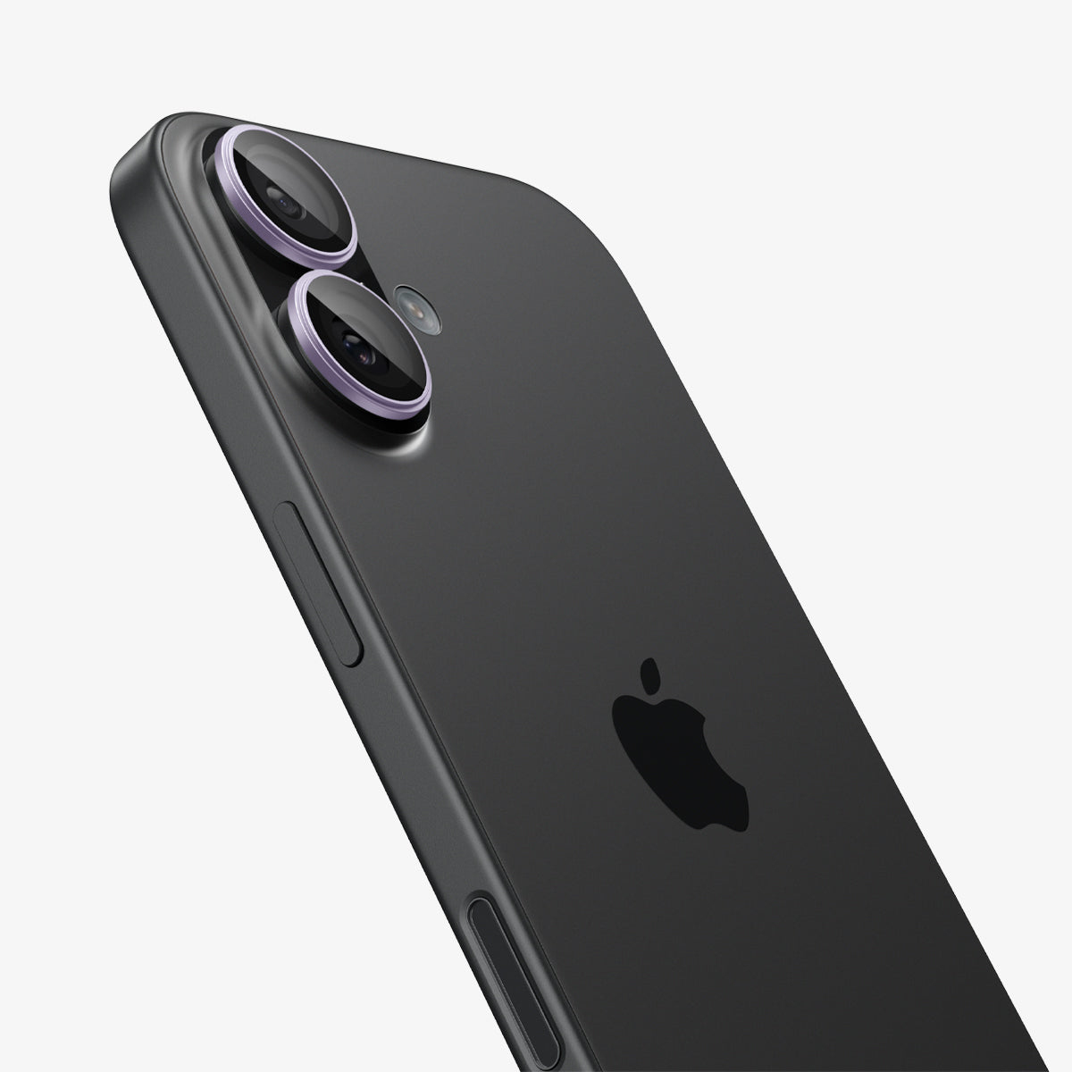 Dark gray iPhone with two cameras, Apple logo, and a white background.