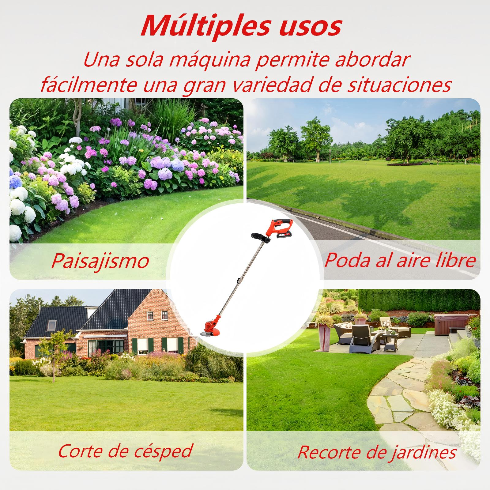 Herramienta de jardín con múltiples usos: paisajismo, corte de césped, poda exterior.